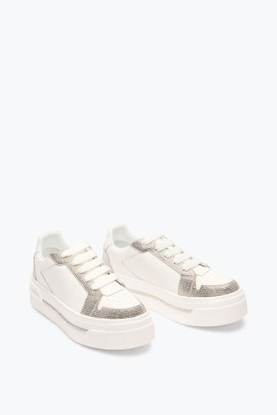 White Sneakers with Silver Accents Tempo: White Leather - White Platform Sneakers For Bunions  main image 3
