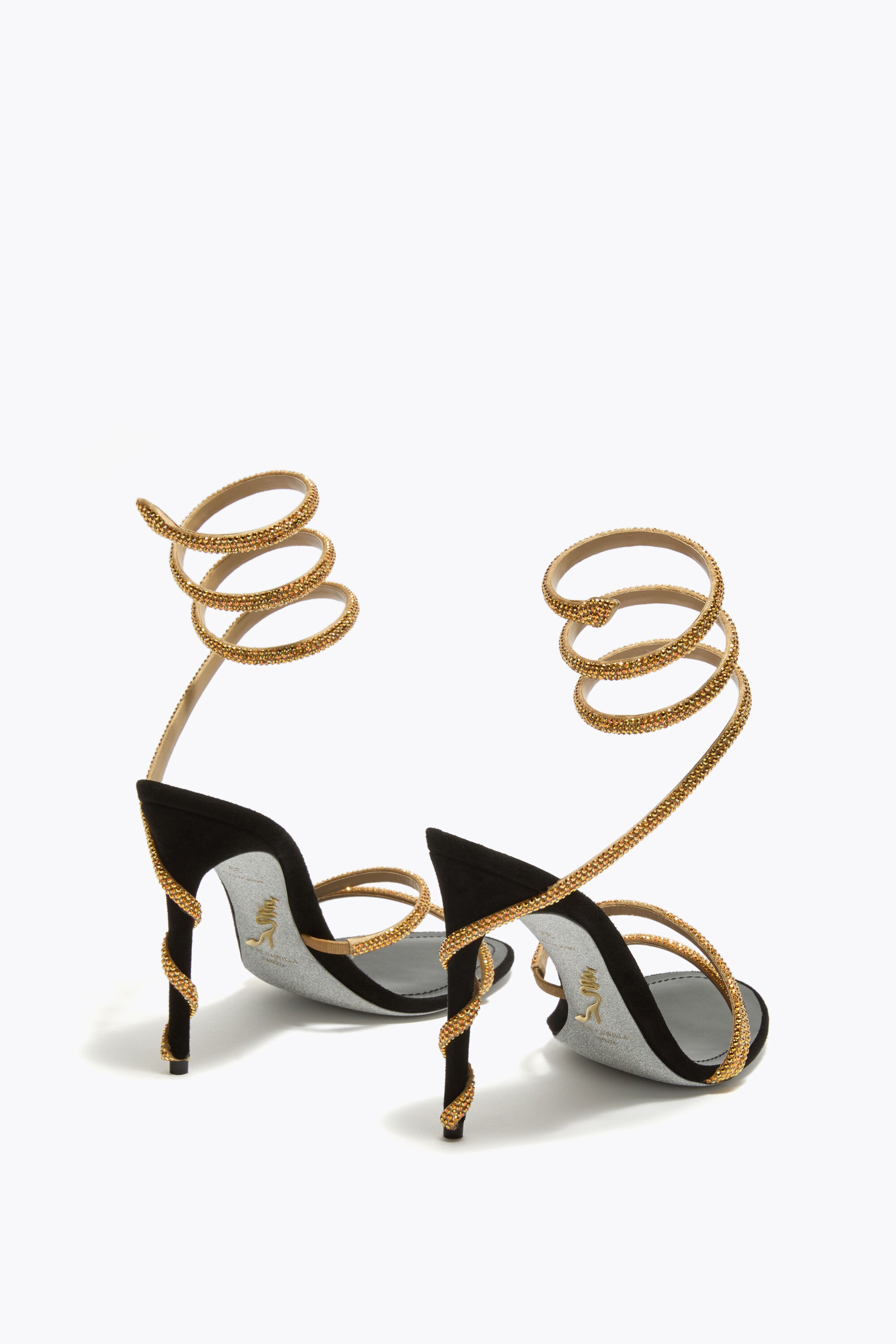 Jeweled MARGOT BLACK AND GOLD SANDAL 105 | Rene Caovilla®