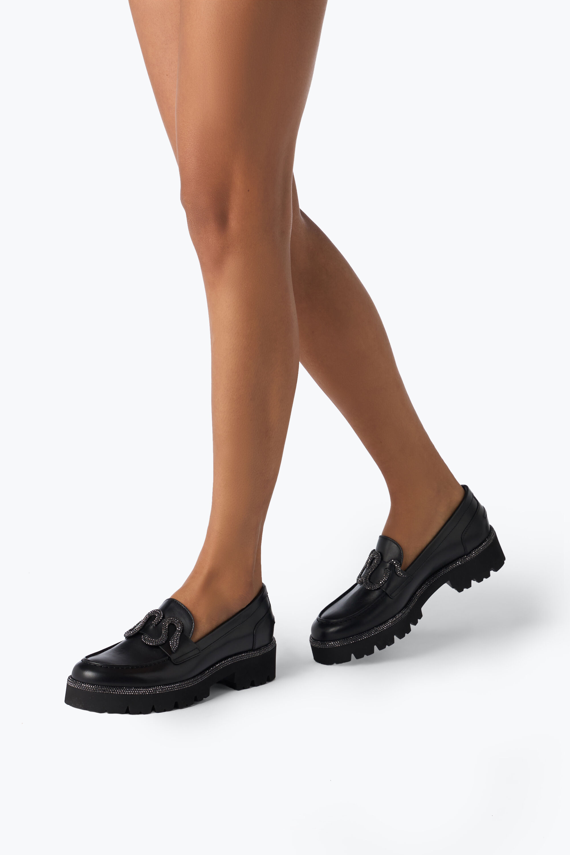 Jeweled Morgana Black Chunky Loafer With Rhinestones 25 | Rene Caovilla®