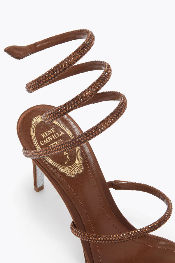 CLEO BROWN SATIN/SMOKED TOPAZ STRASS SANDAL
