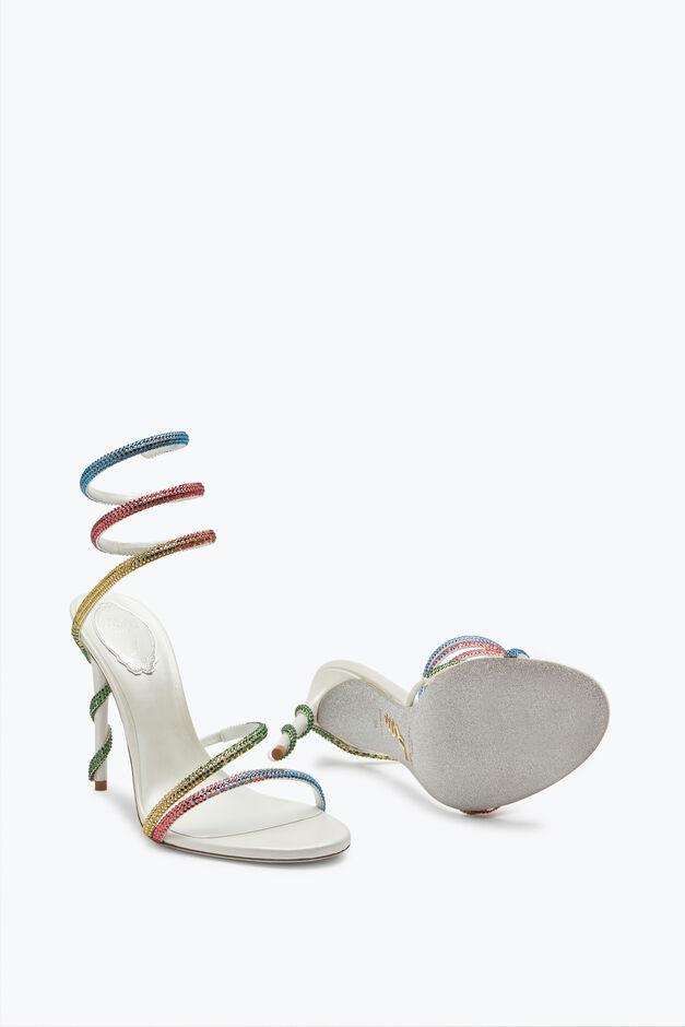 Margot White Sandal With Rainbow Crystals 105 Margot White Sandal With Rainbow Crystals 105