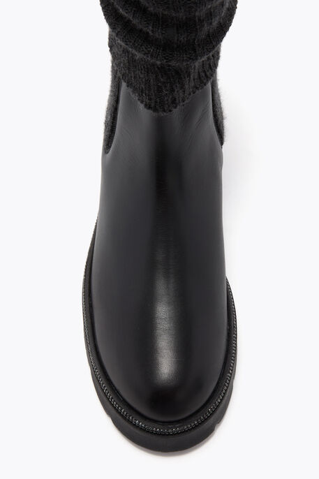 BIKA LEATHER AND CASHMERE BLACK ANKLE BOOT WITH CRYSTALS 50