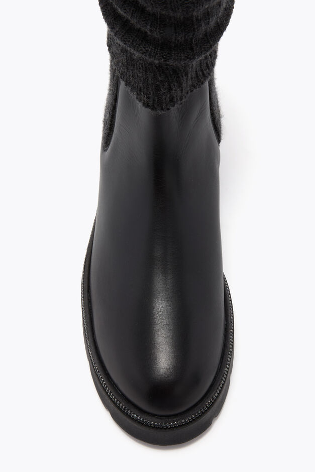 BIKA LEATHER AND CASHMERE BLACK ANKLE BOOT WITH CRYSTALS 50