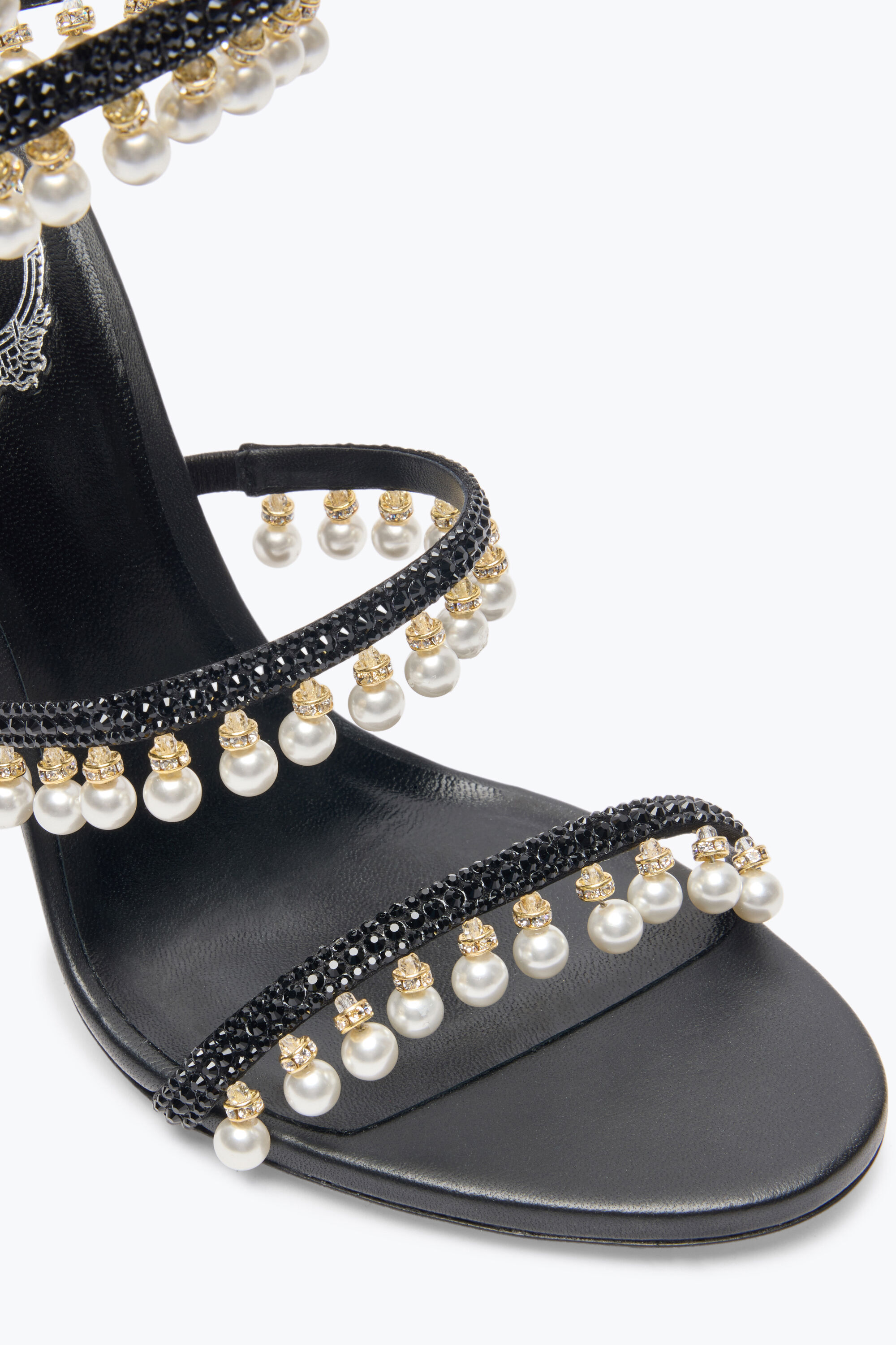 Jeweled CHANDELIER BLACK SANDAL WITH PEARLS 105 | Rene Caovilla®