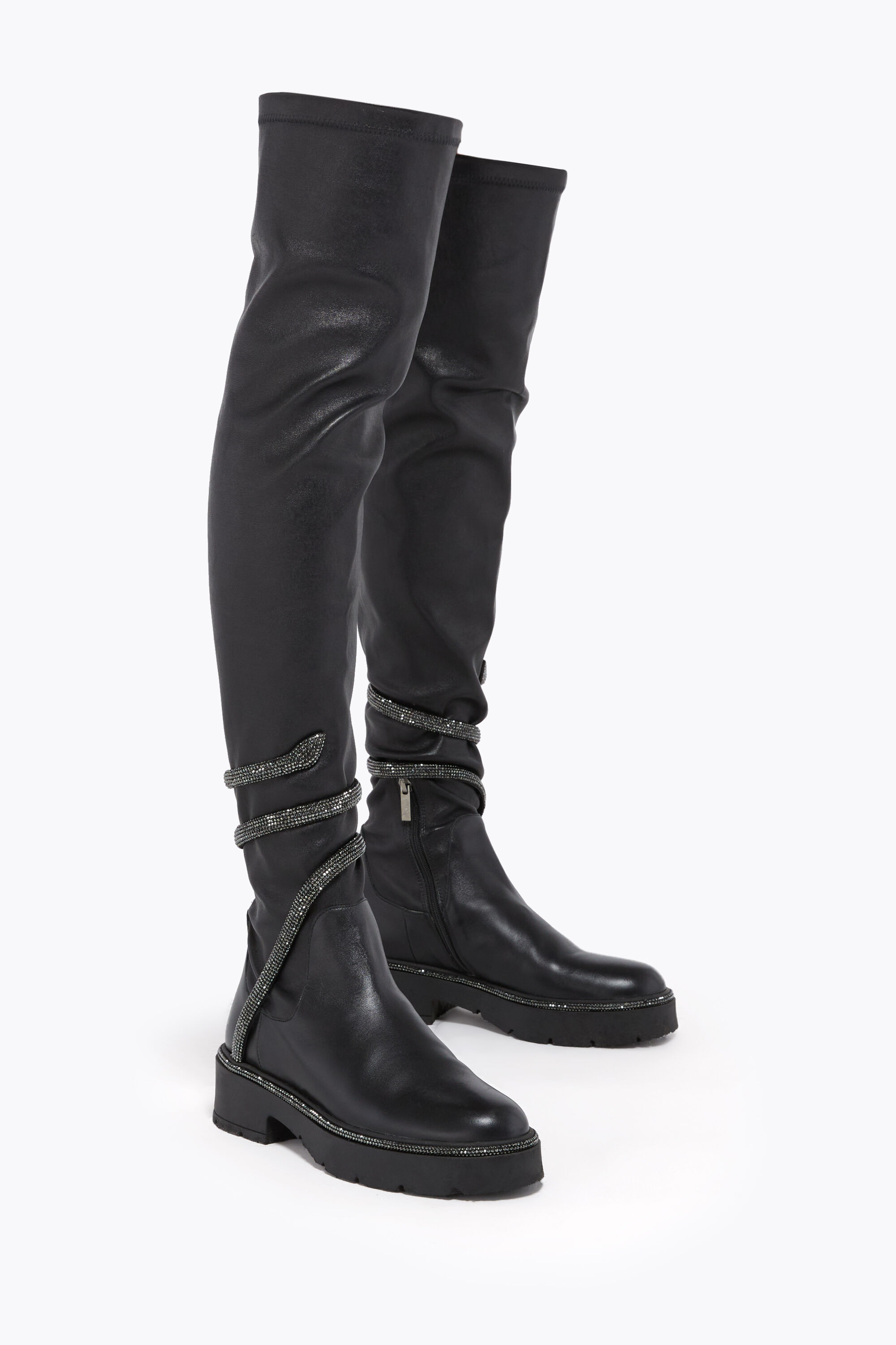 RENE CAOVILLA　レザーロングブーツ　37.5 黒 RG381 Jeweled ankle boots with heels | Rene Caovilla®