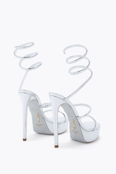 CLEO METALLIC SILVER PLATFORM SANDAL 130