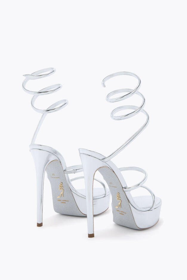 CLEO METALLIC SILVER PLATFORM SANDAL 130