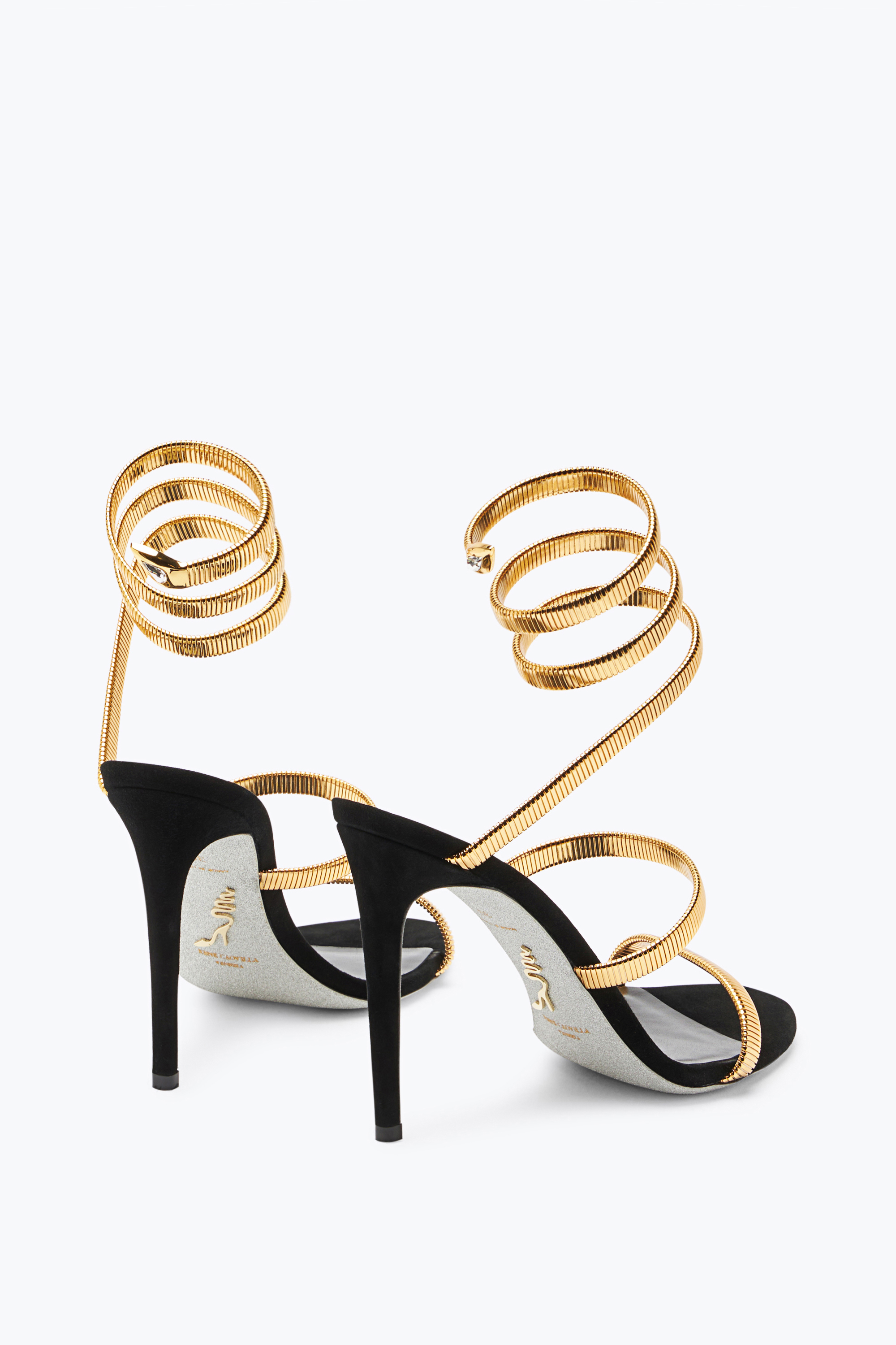 René Caovilla Juniper Black And Gold Sandal 105