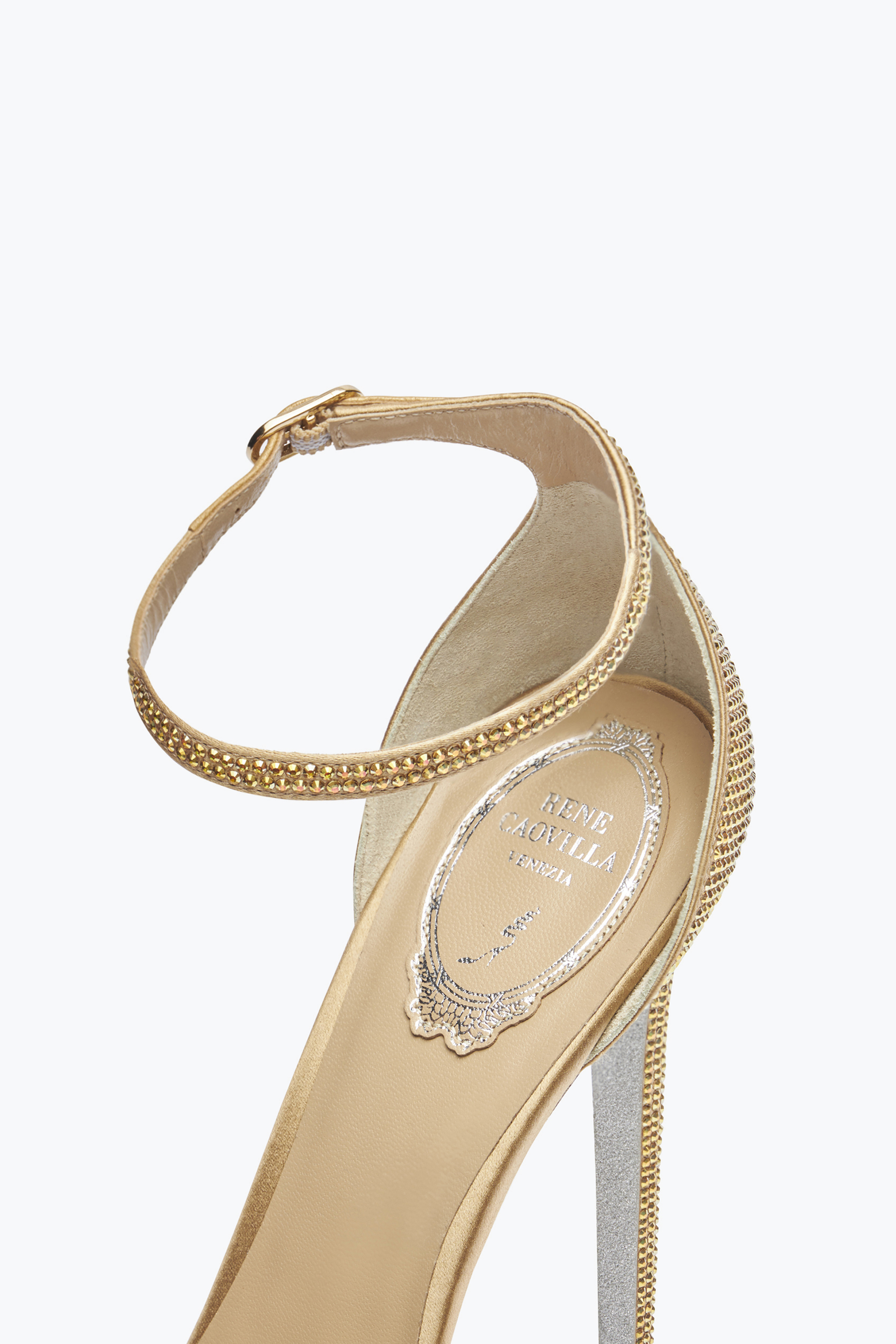 René Caovilla Anastasia Crystal Gold Platform Sandal 130