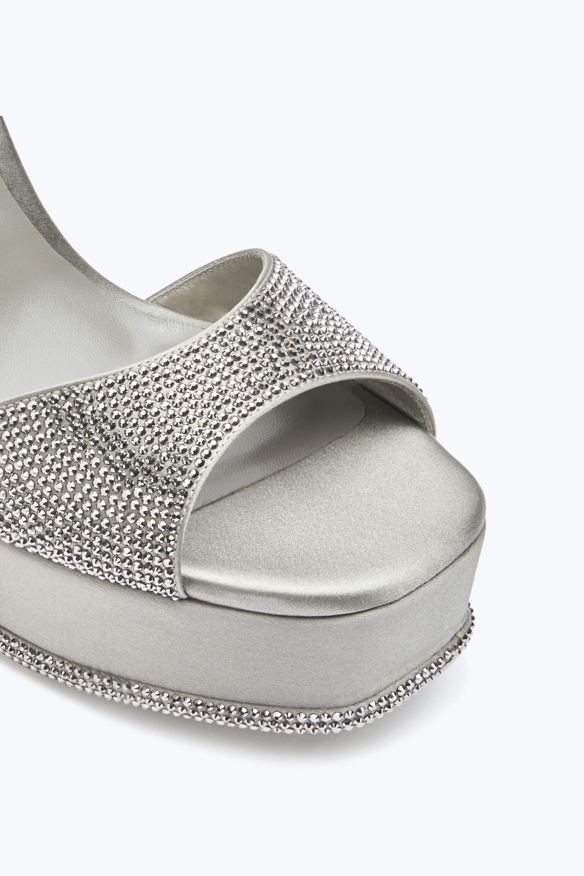 RENÉ CAOVILLA ANASTASIA CRYSTAL PEARL GRAY PLATFORM SANDAL 130 