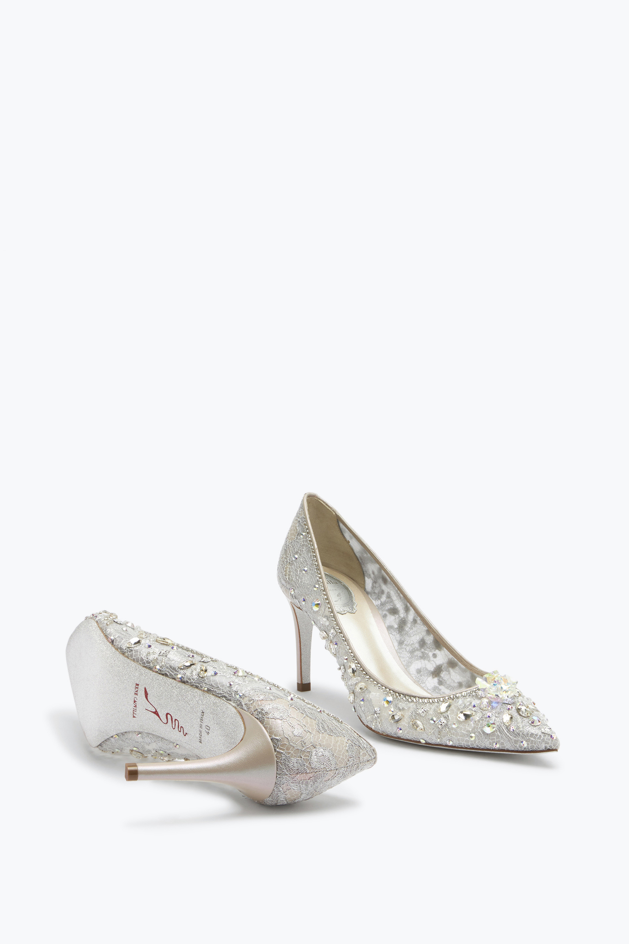 René Caovilla Grey Pointed Pumps Cinderella
