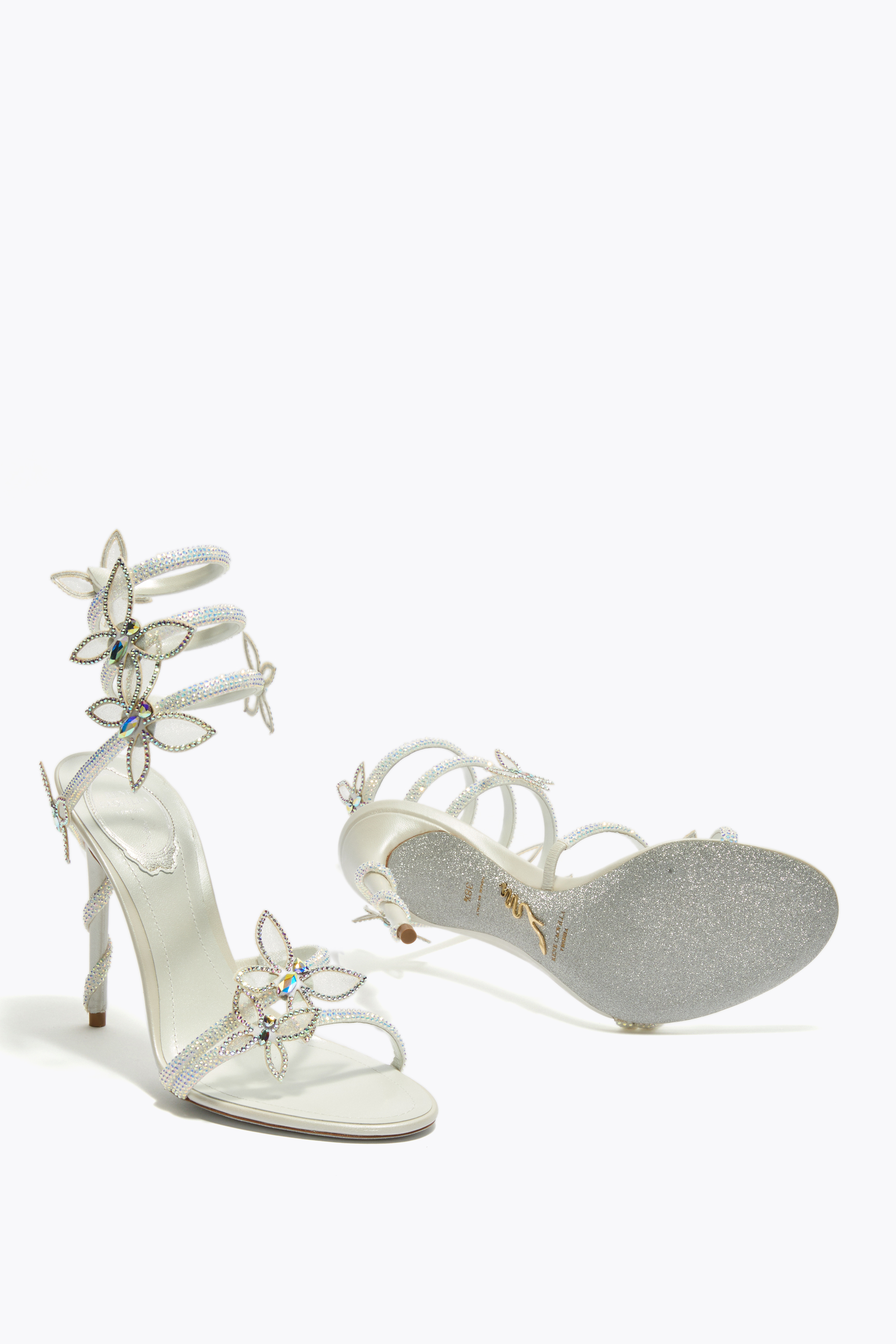 René Caovilla Margot White Sandal With Butterflies 105 In Silver