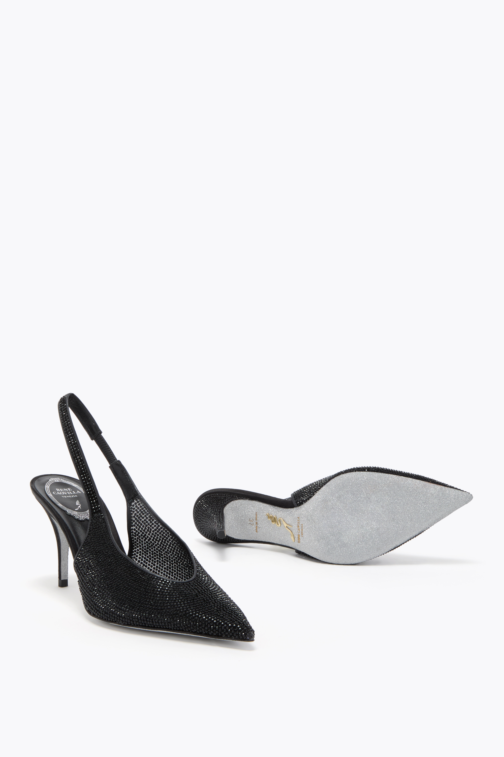 René Caovilla Jinny Black Slingback 80 In Black