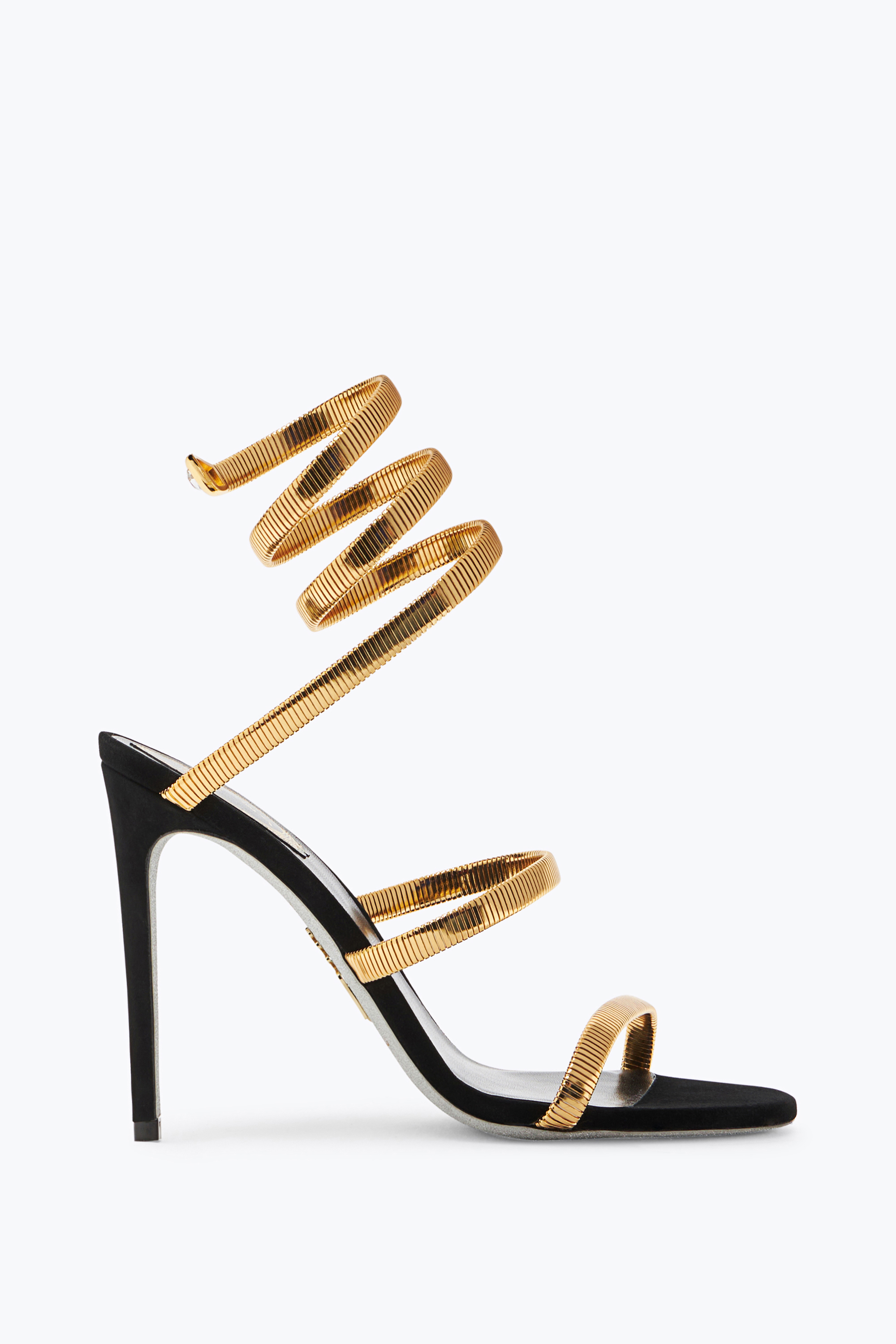 René Caovilla Juniper Black And Gold Sandal 105