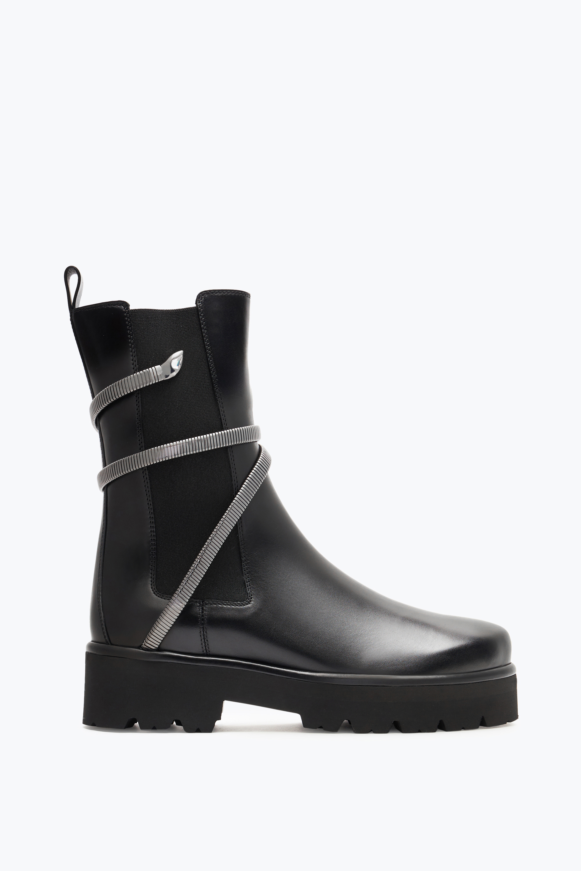 René Caovilla Juniper Black And Silver Biker Boot 45