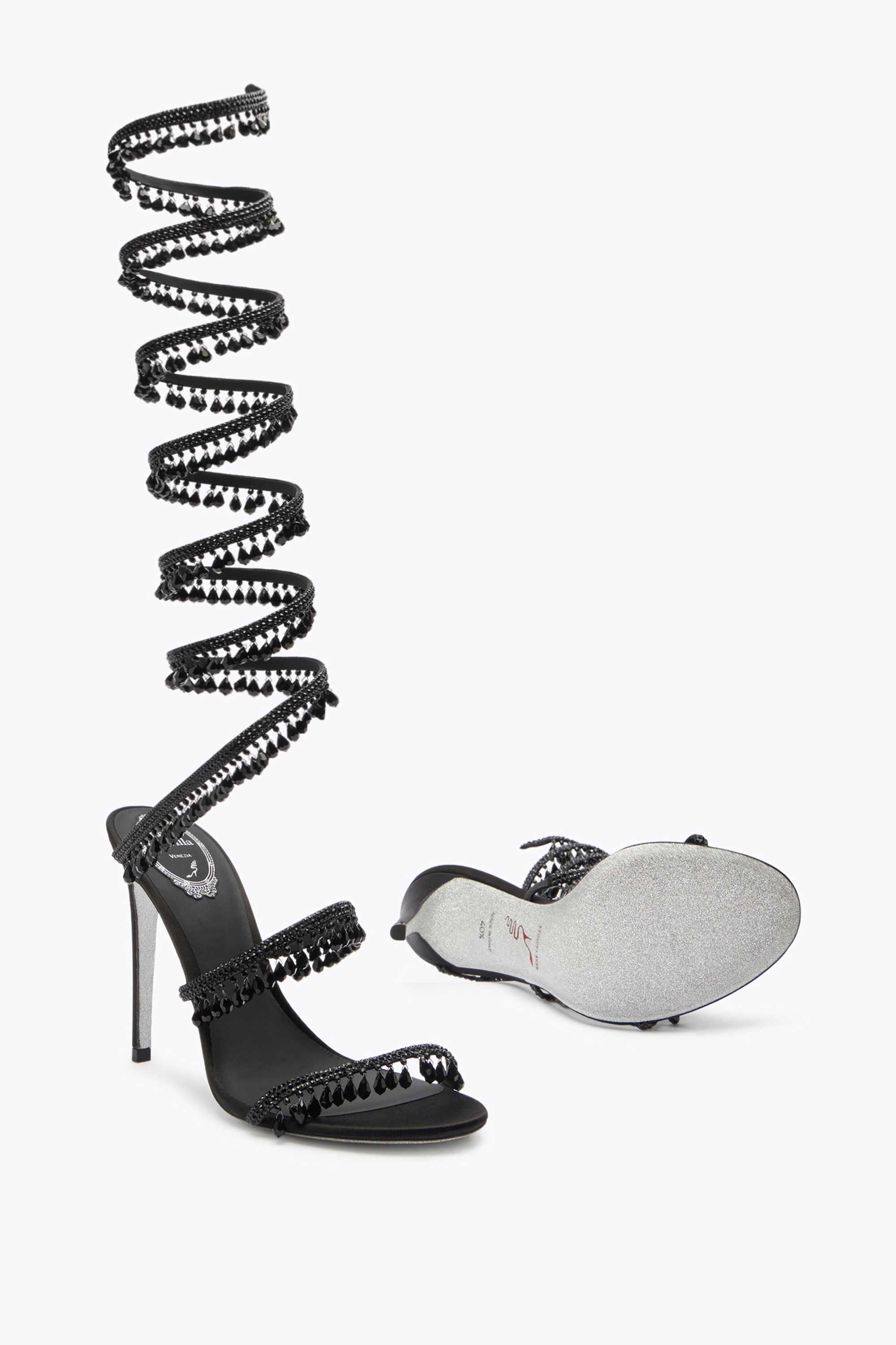 René Caovilla Chandelier Beaded Ankle-wrap Sandals