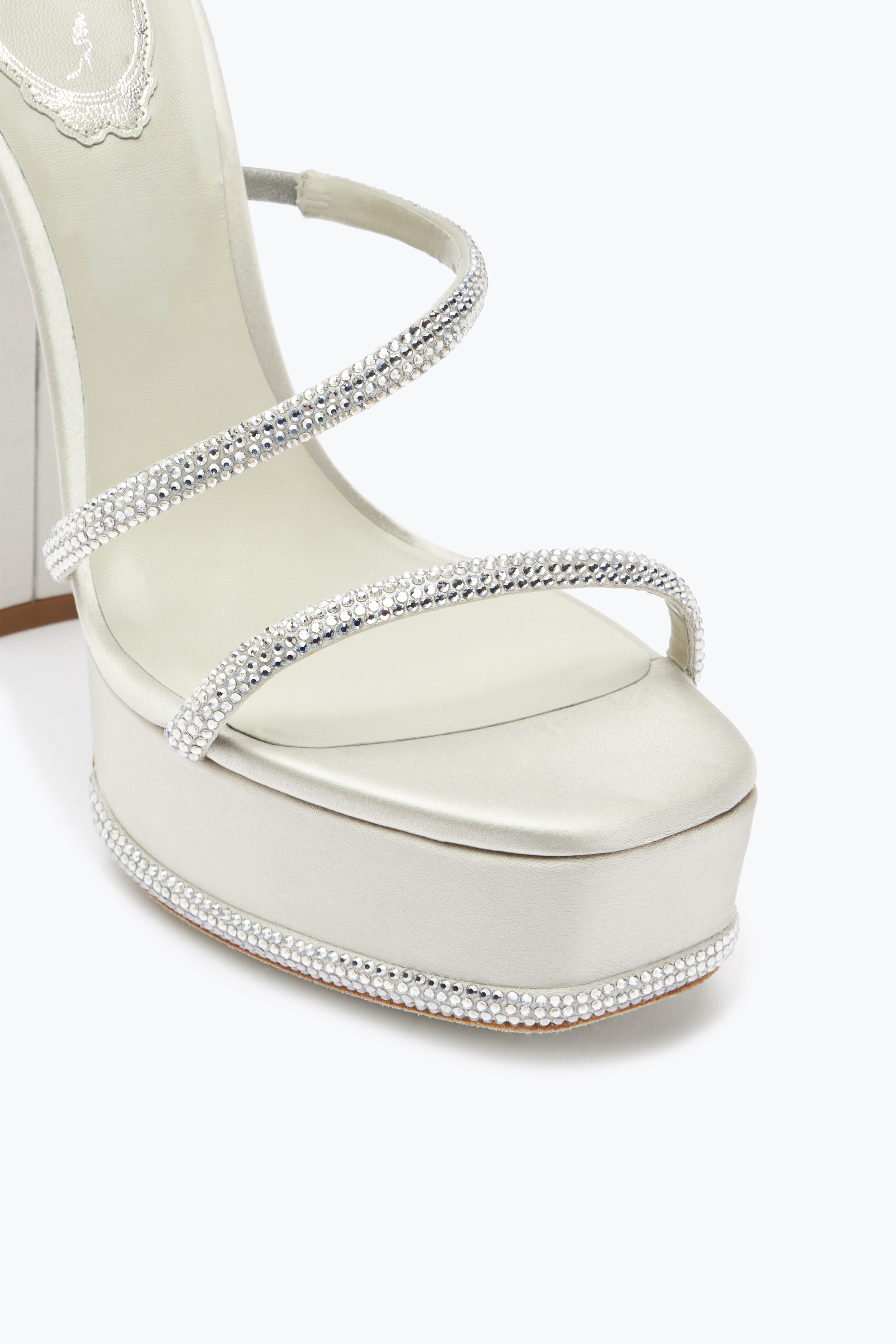RENÉ CAOVILLA CLEO CRYSTAL SILVER PLATFORM SANDAL 130 