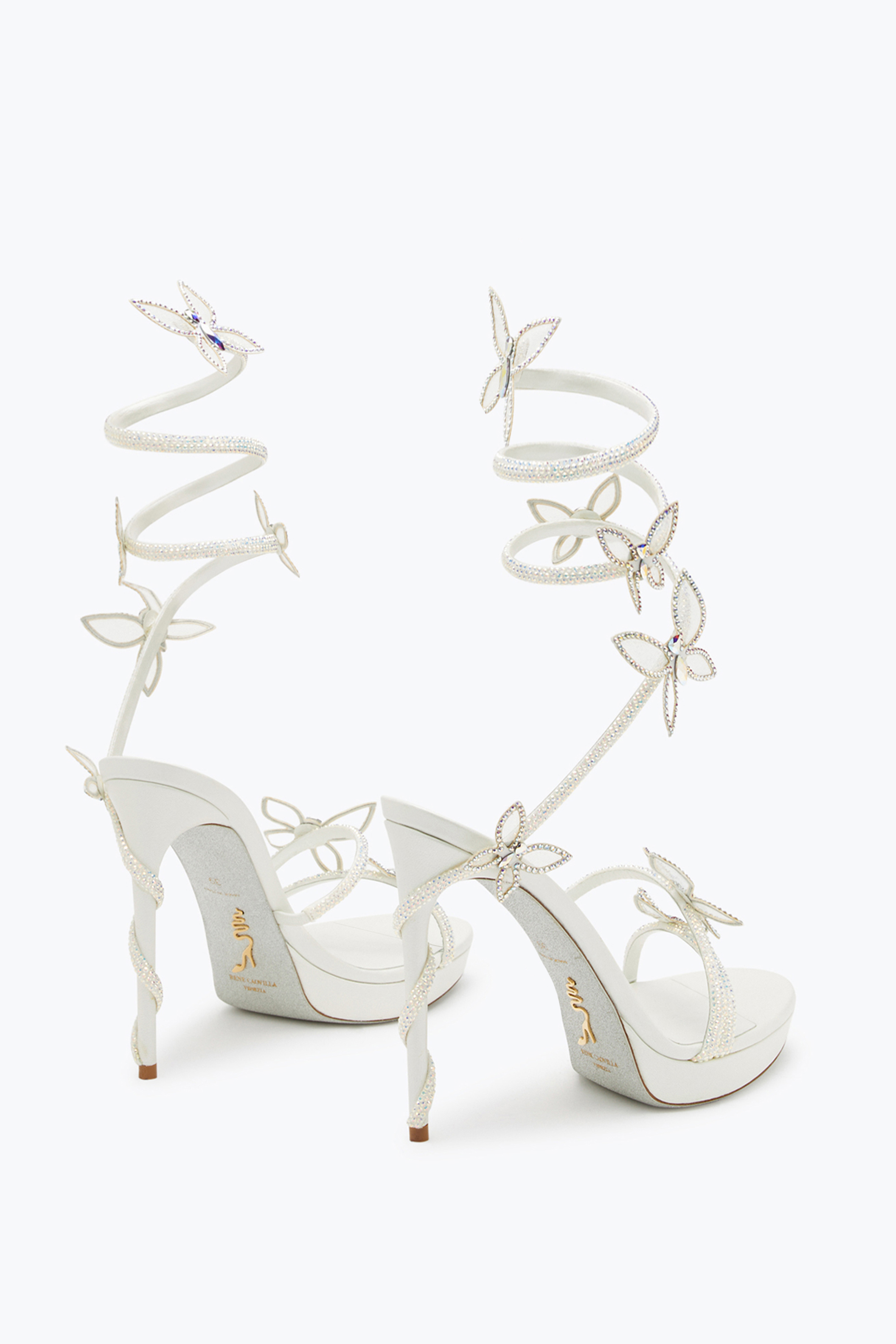 RENÉ CAOVILLA MARGOT CRYSTAL WHITE PLATFORM SANDAL 120