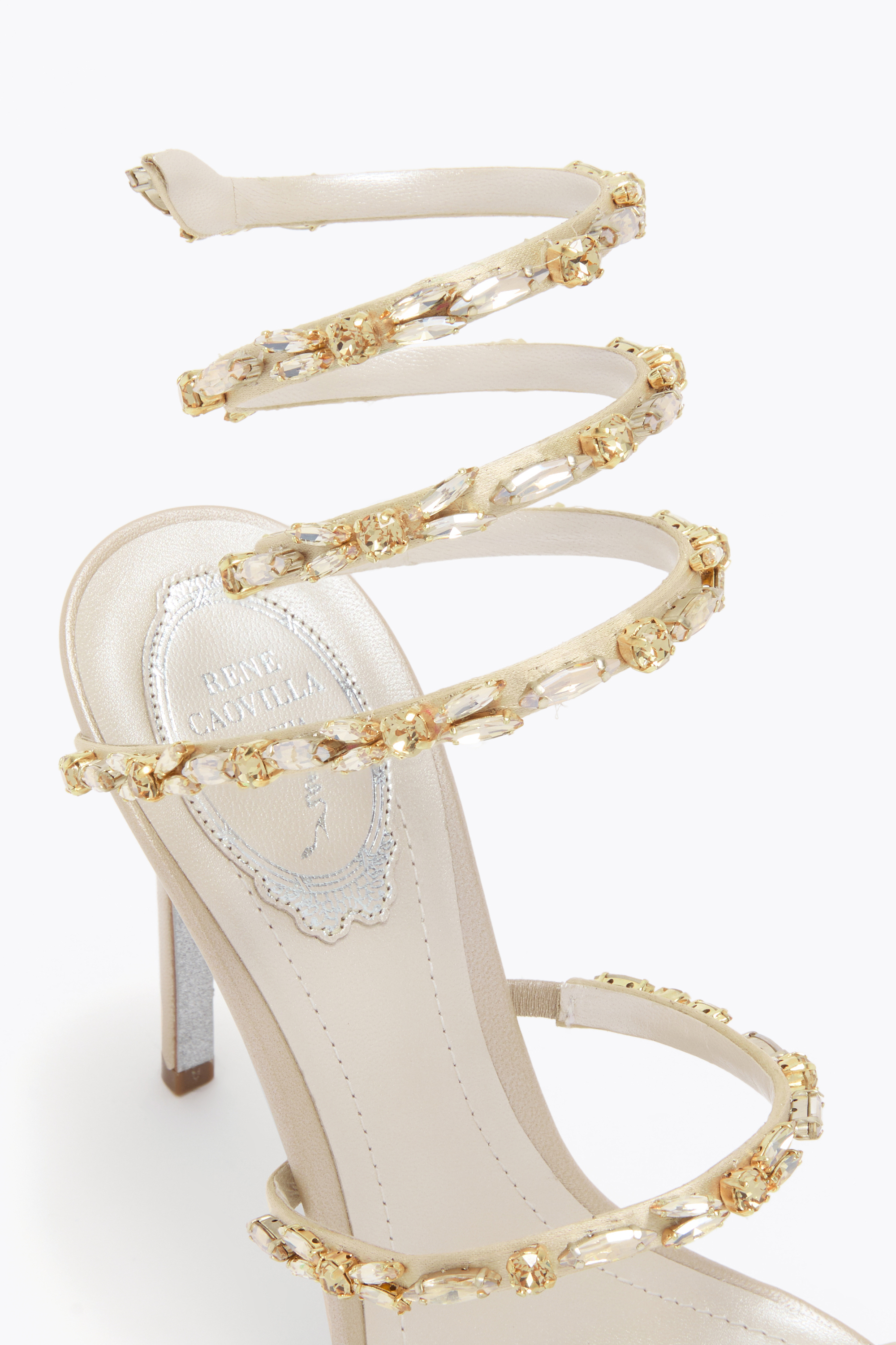 René Caovilla Golden Ivory Sandal 105 In White