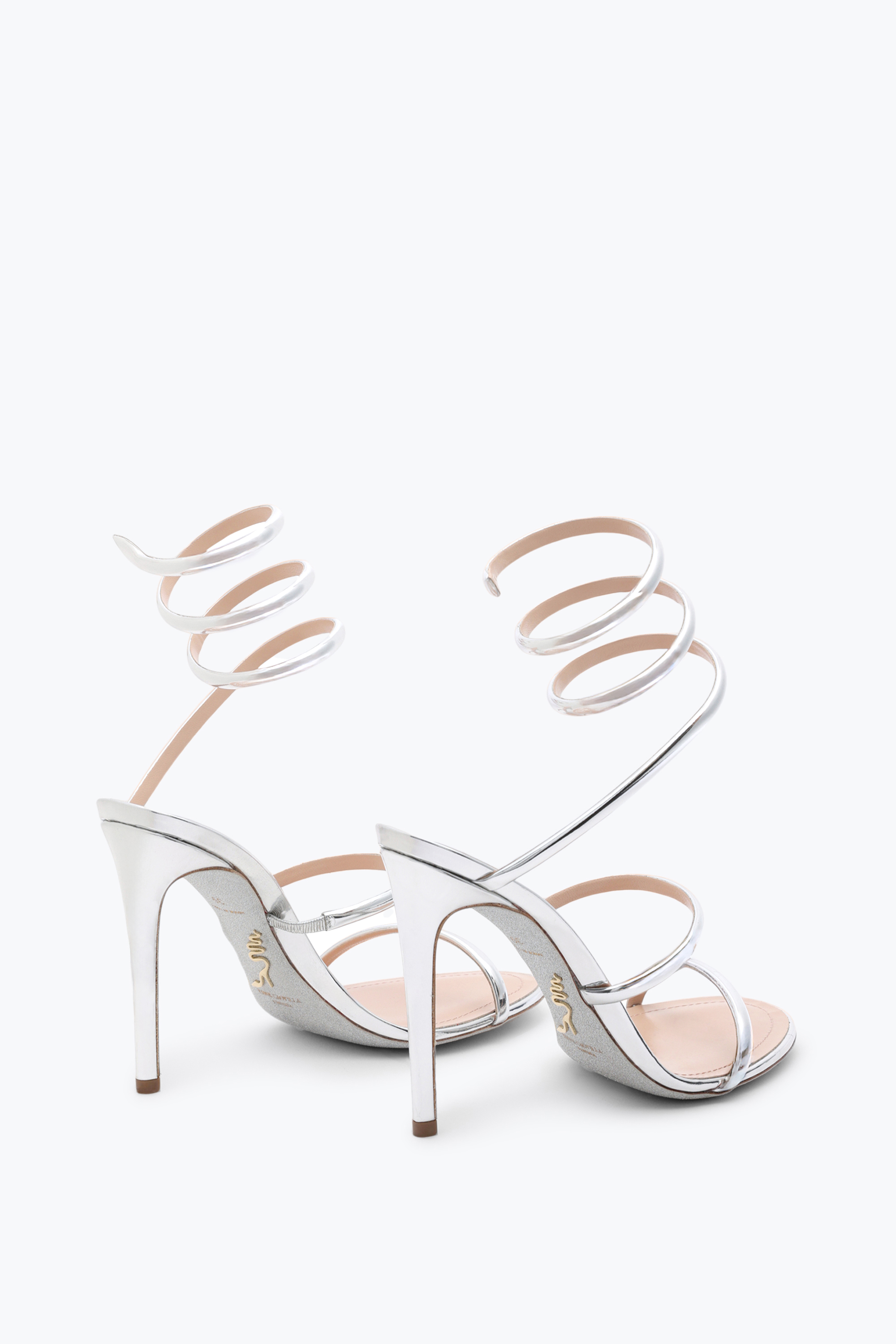 René Caovilla Silver Open Toe Heels In Metallic