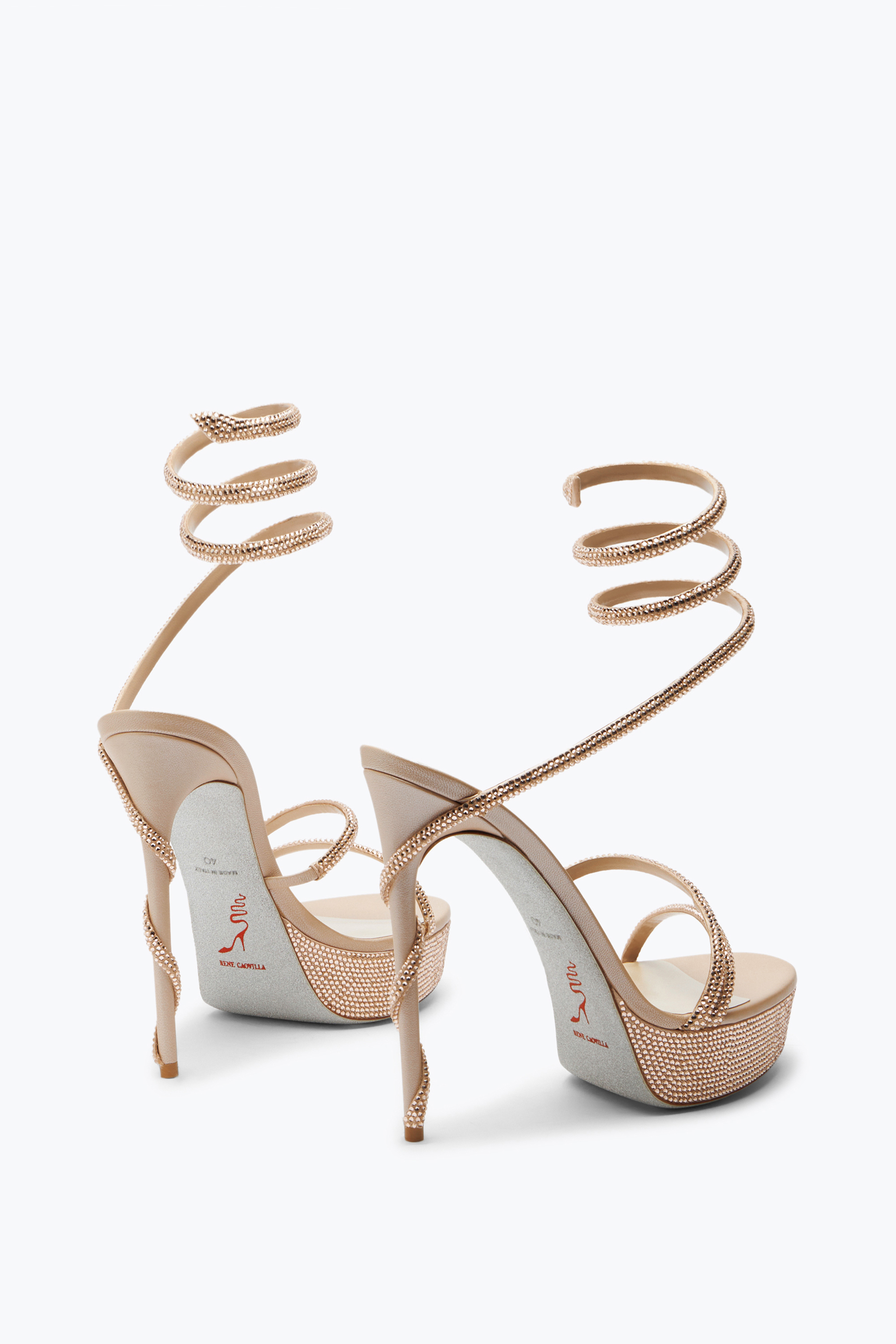 René Caovilla Margot Crystal Beige Platform Sandal 130