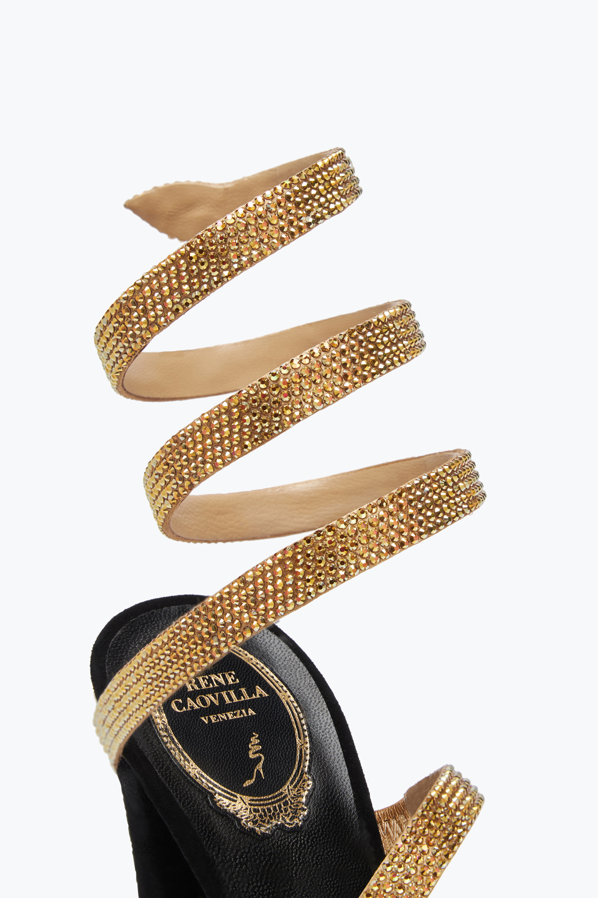 Shop René Caovilla Margot Black And Gold Platform Sandal 130