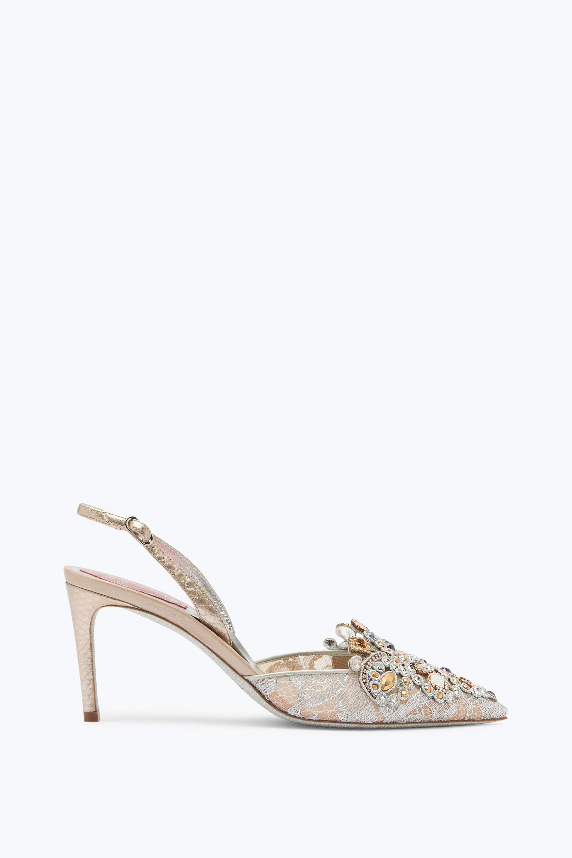 René Caovilla Jewel Slingbacks In Lace Veneziana