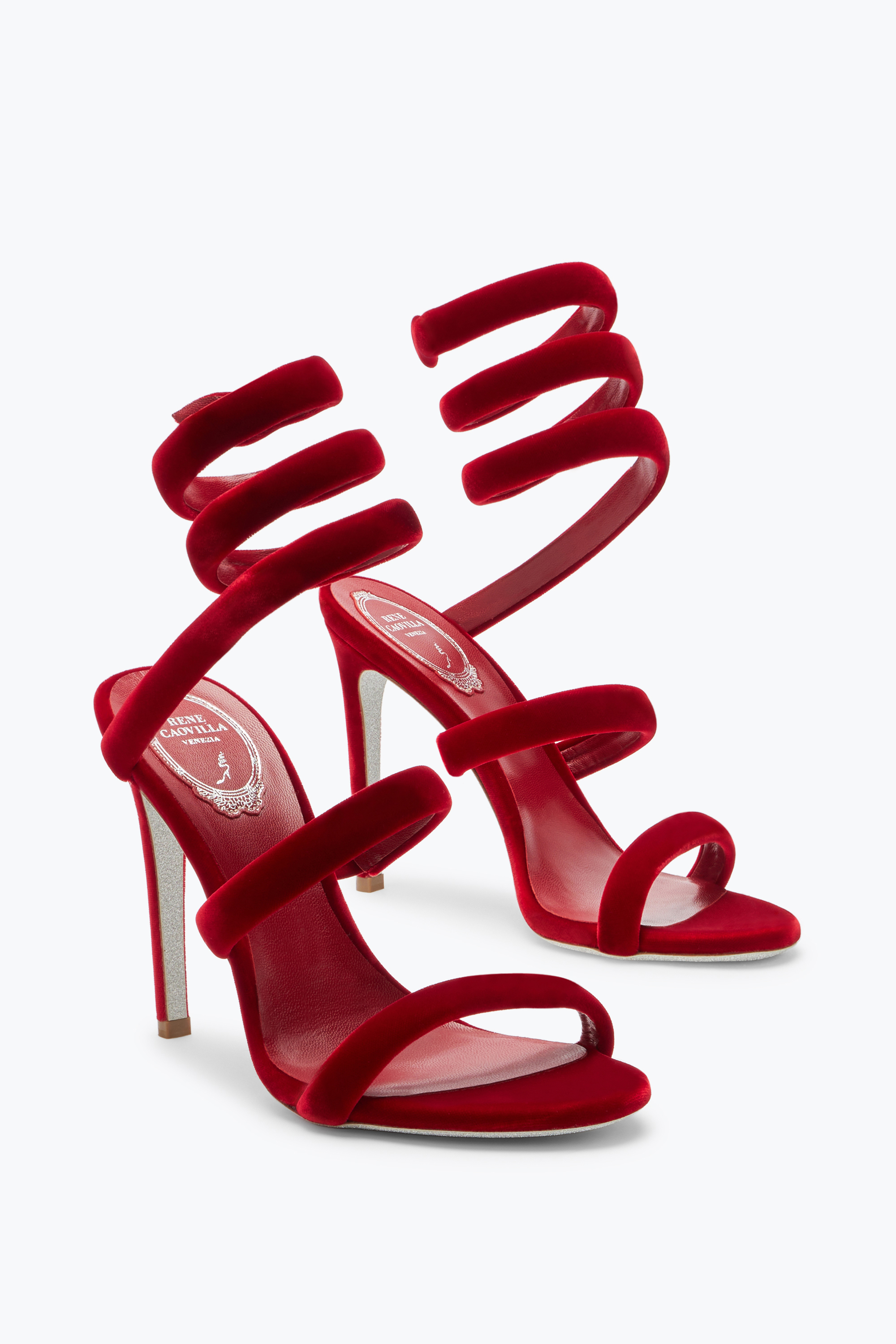 René Caovilla Cleo Ruby Velvet Sandal 105 In Red