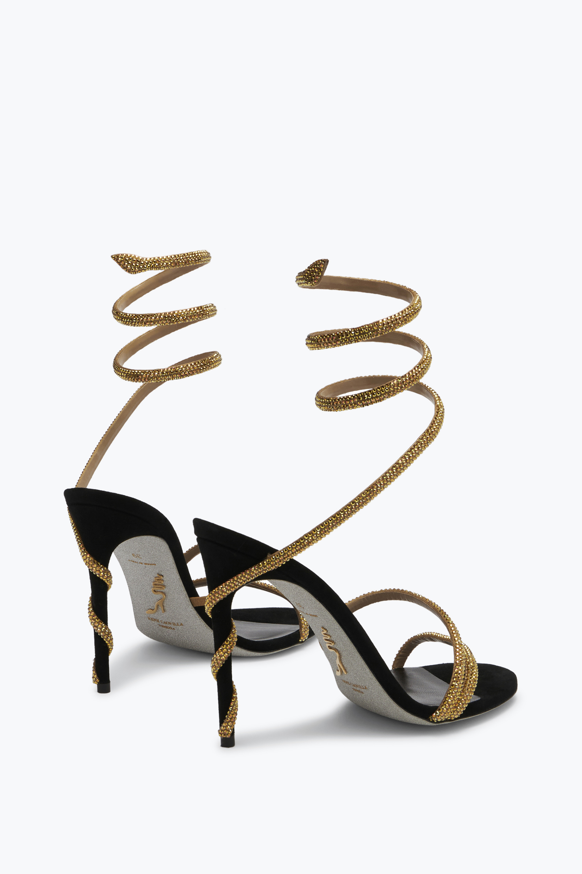 René Caovilla Margot Black Jewel Sandals Snake