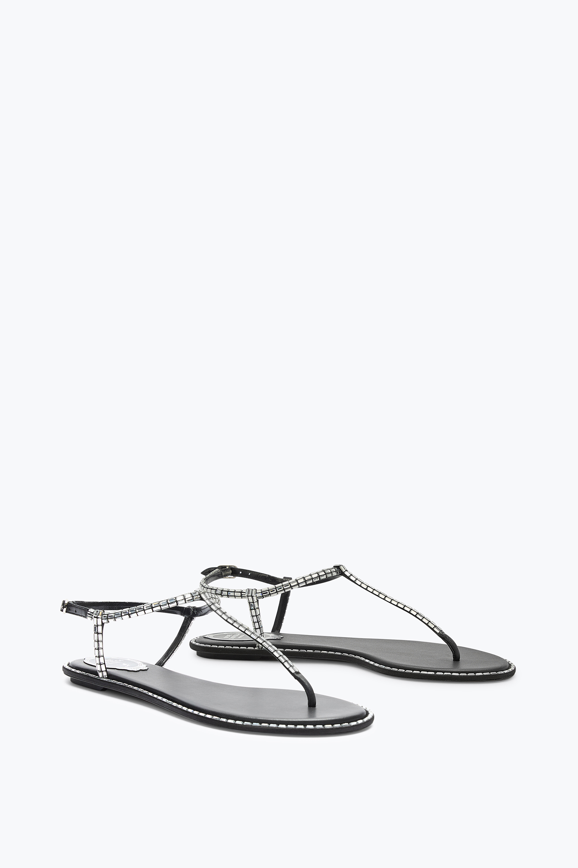 René Caovilla Diana Black Sandal With Crystal Baguette