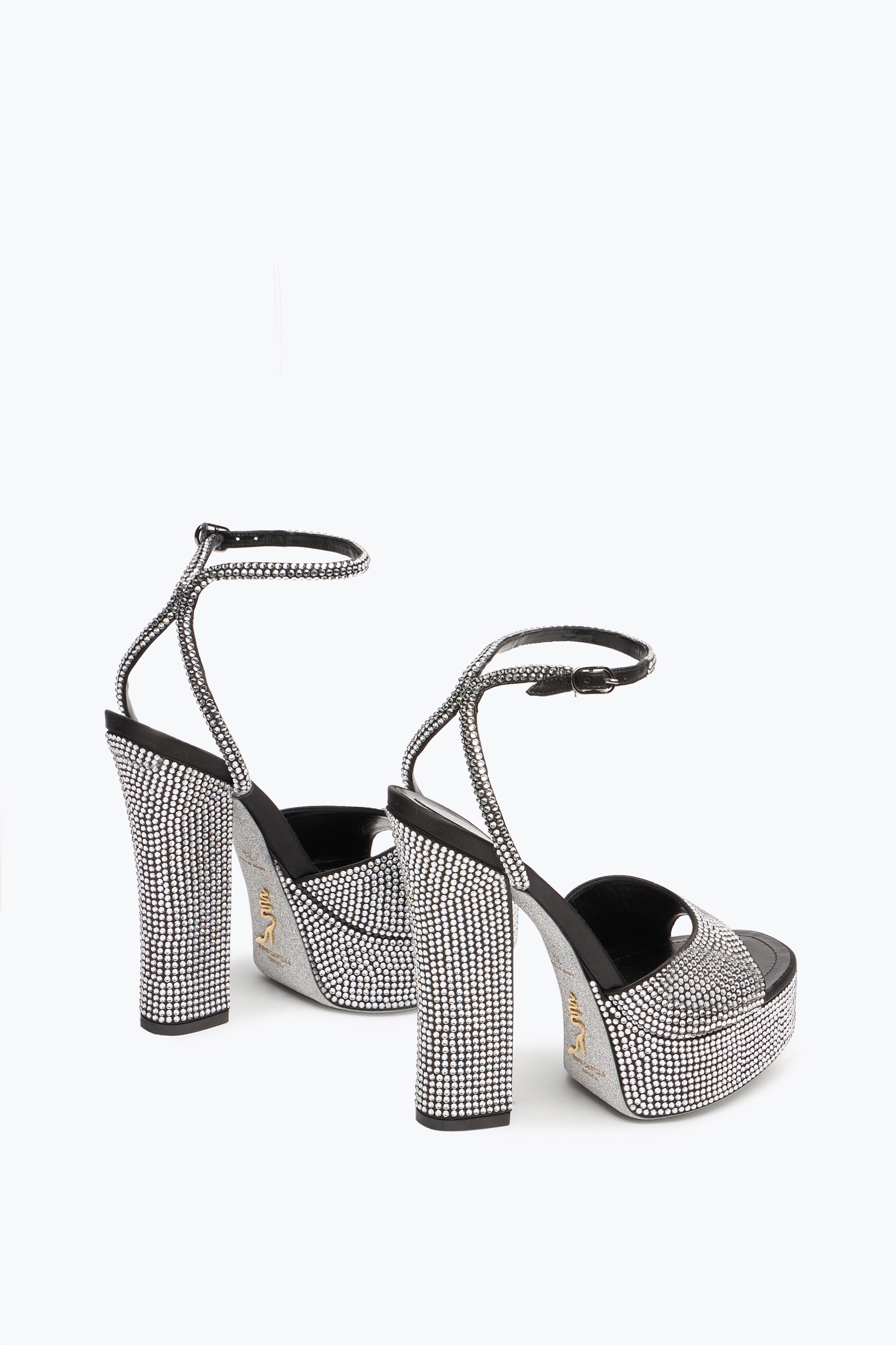 René Caovilla Helsa Black Platform Sandal With Crystals 140