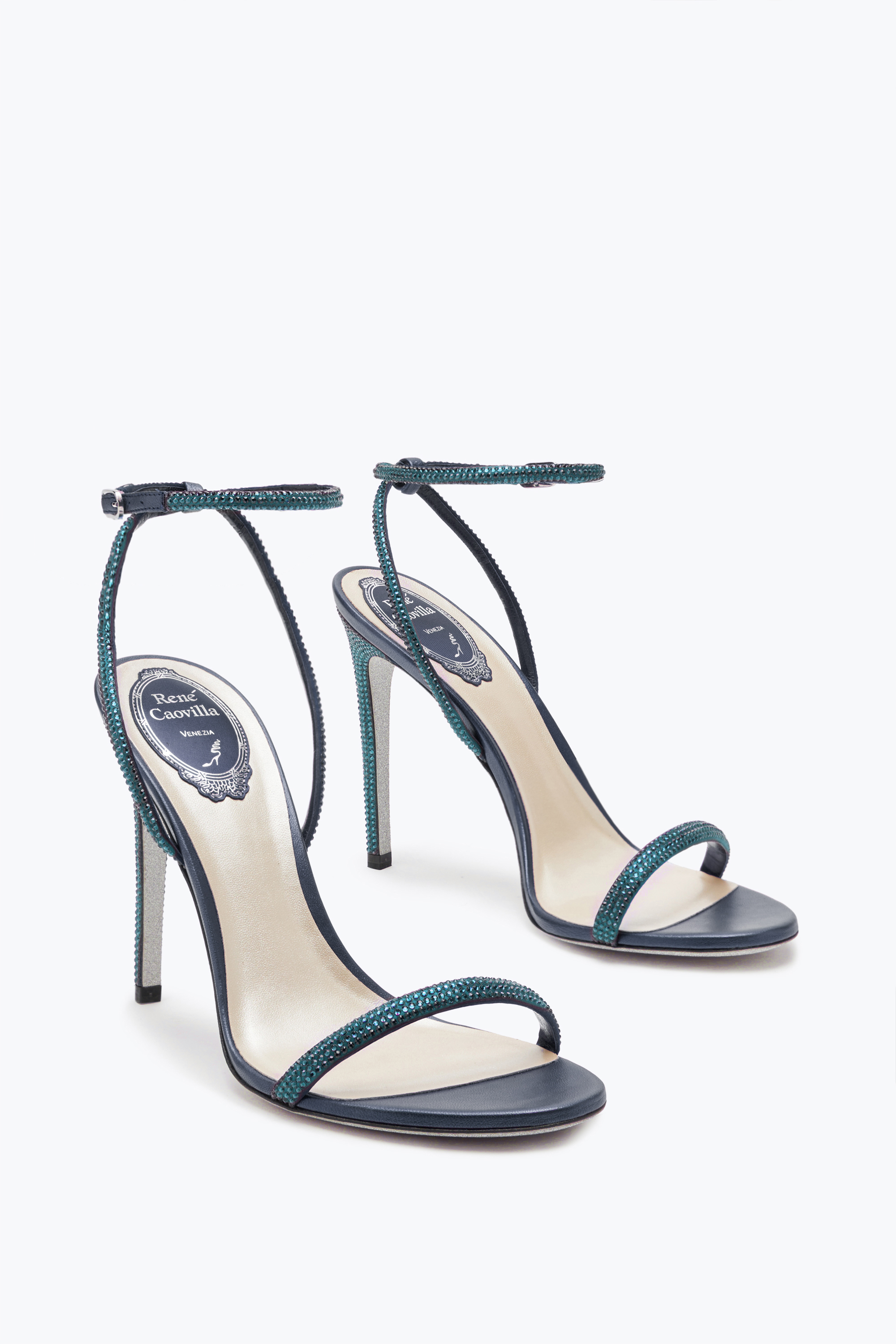 René Caovilla Ellabrita Crystal Blue Sandal 105
