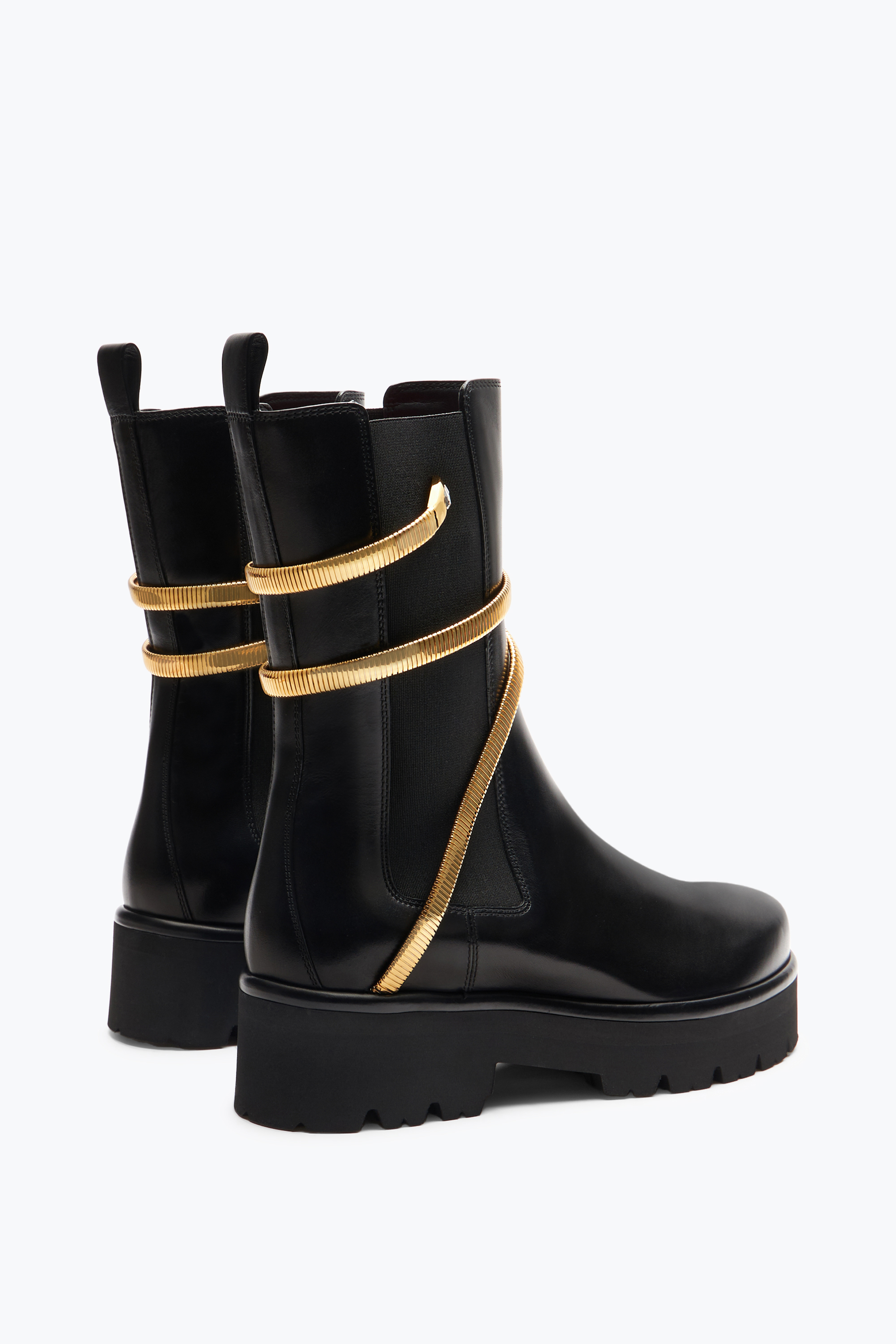 René Caovilla Juniper Black And Gold Biker Boot 45 In Black