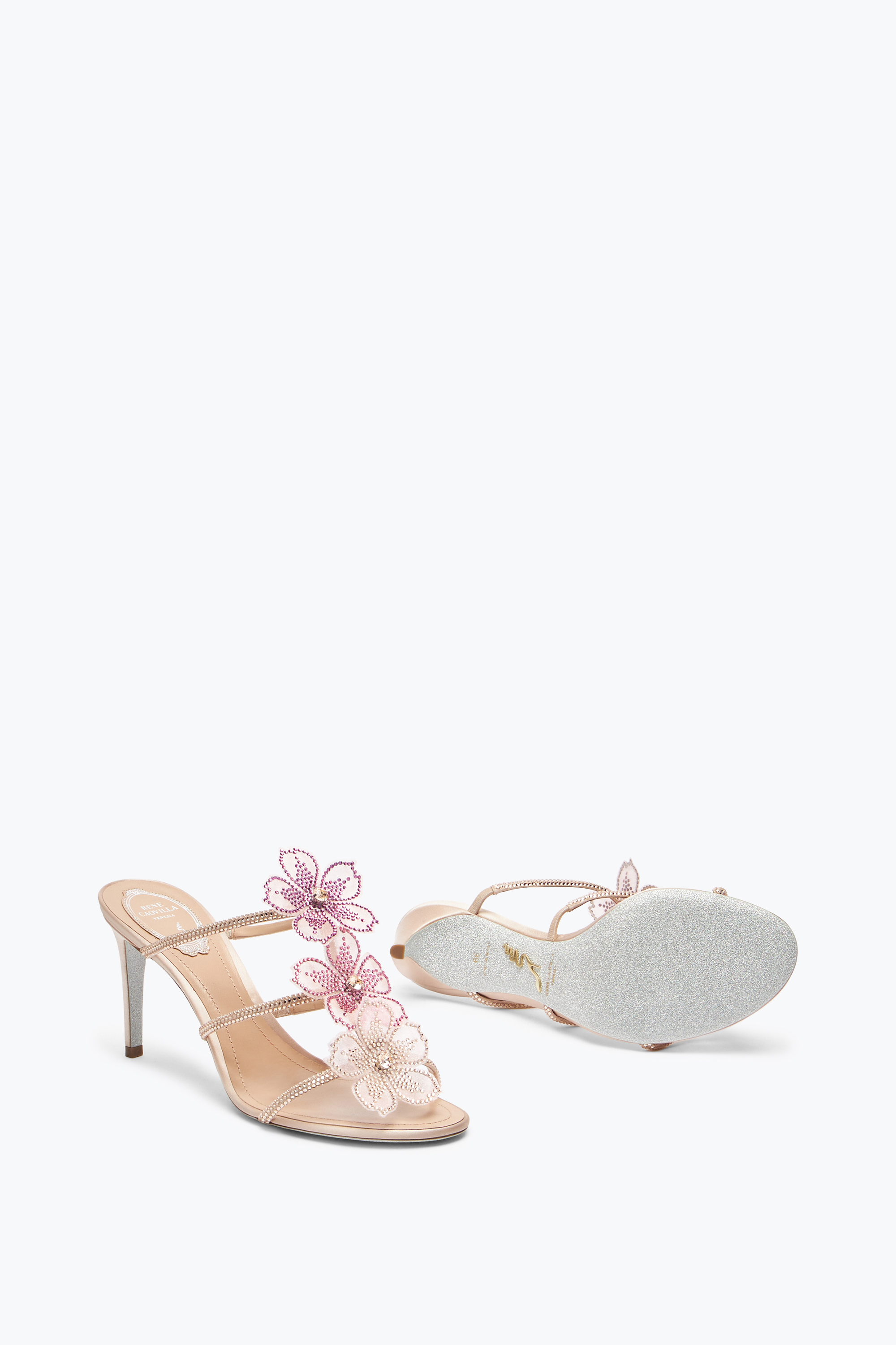 René Caovilla Peach Flower Pink Mule 80