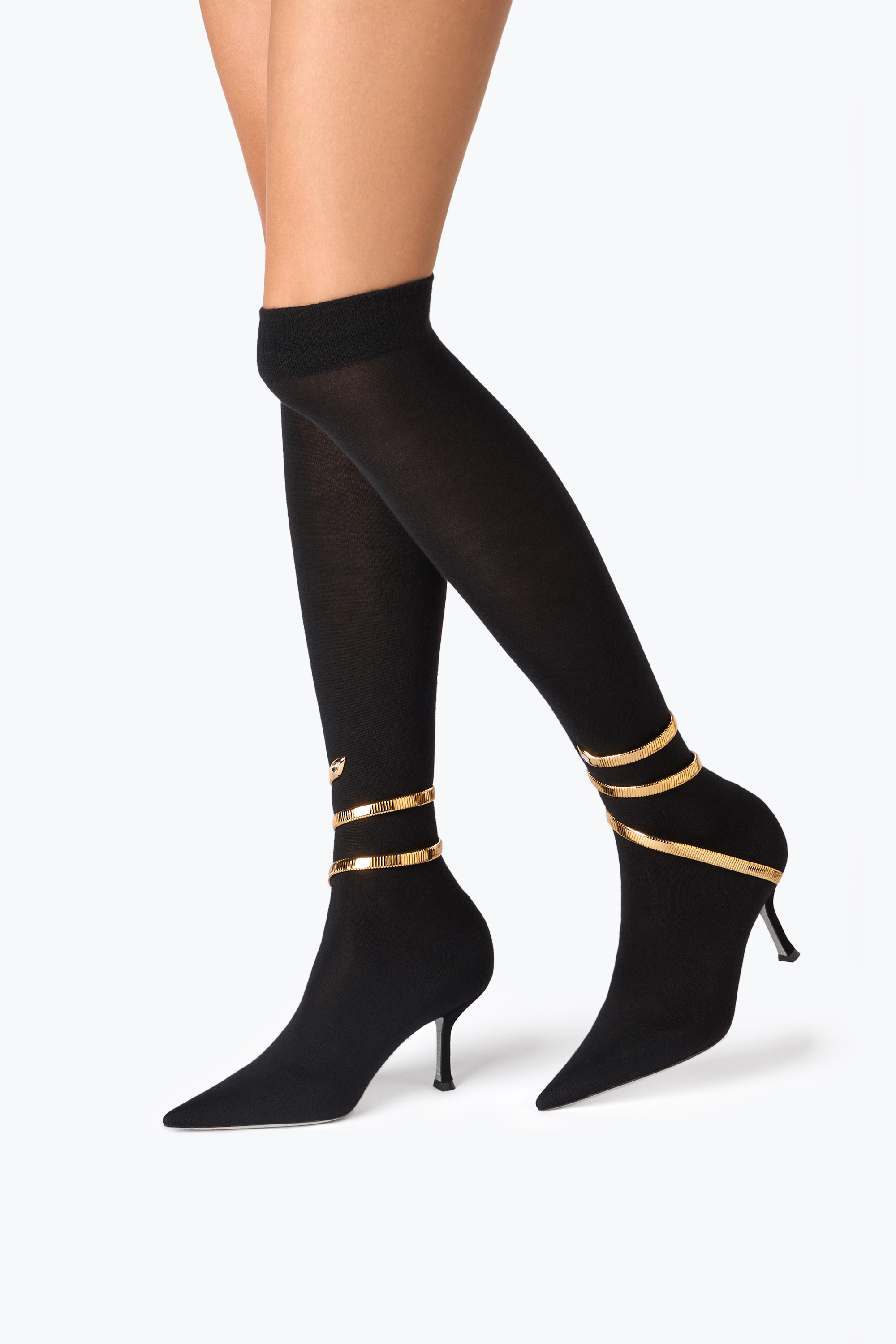 René Caovilla Juniper Black And Gold Soft Boot 80 In Black