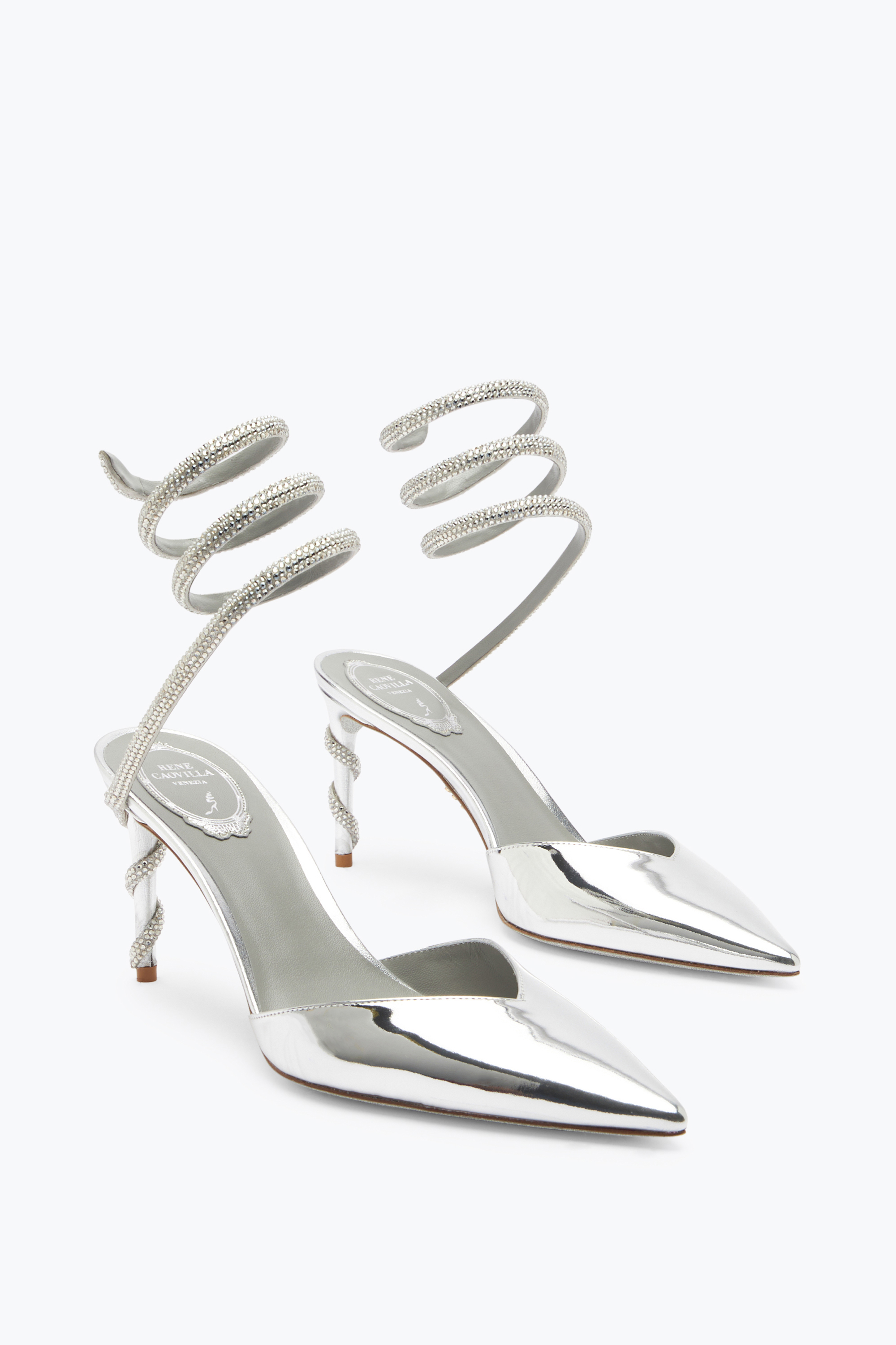 René Caovilla Margot Silver Pump 80