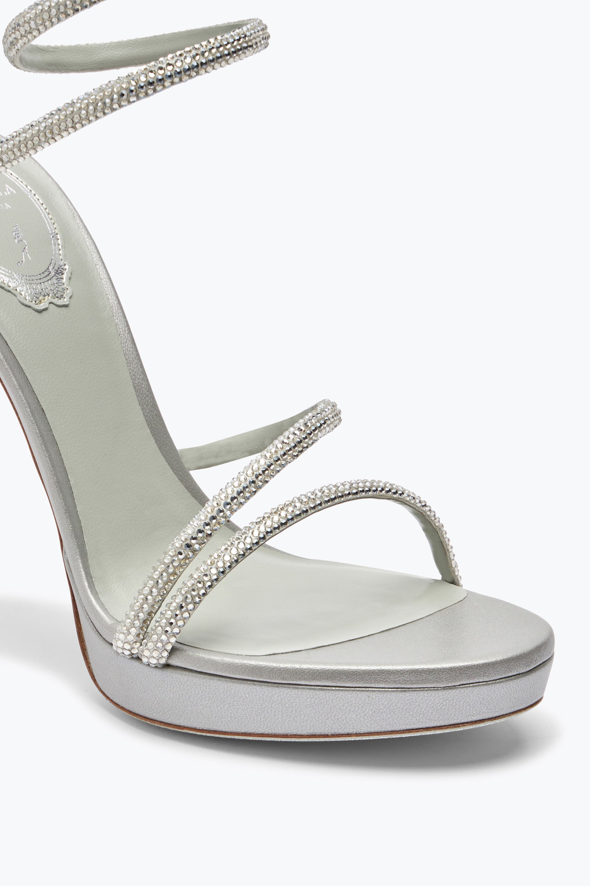 RENÉ CAOVILLA MARGOT SILVER PLATFORM SANDAL 120