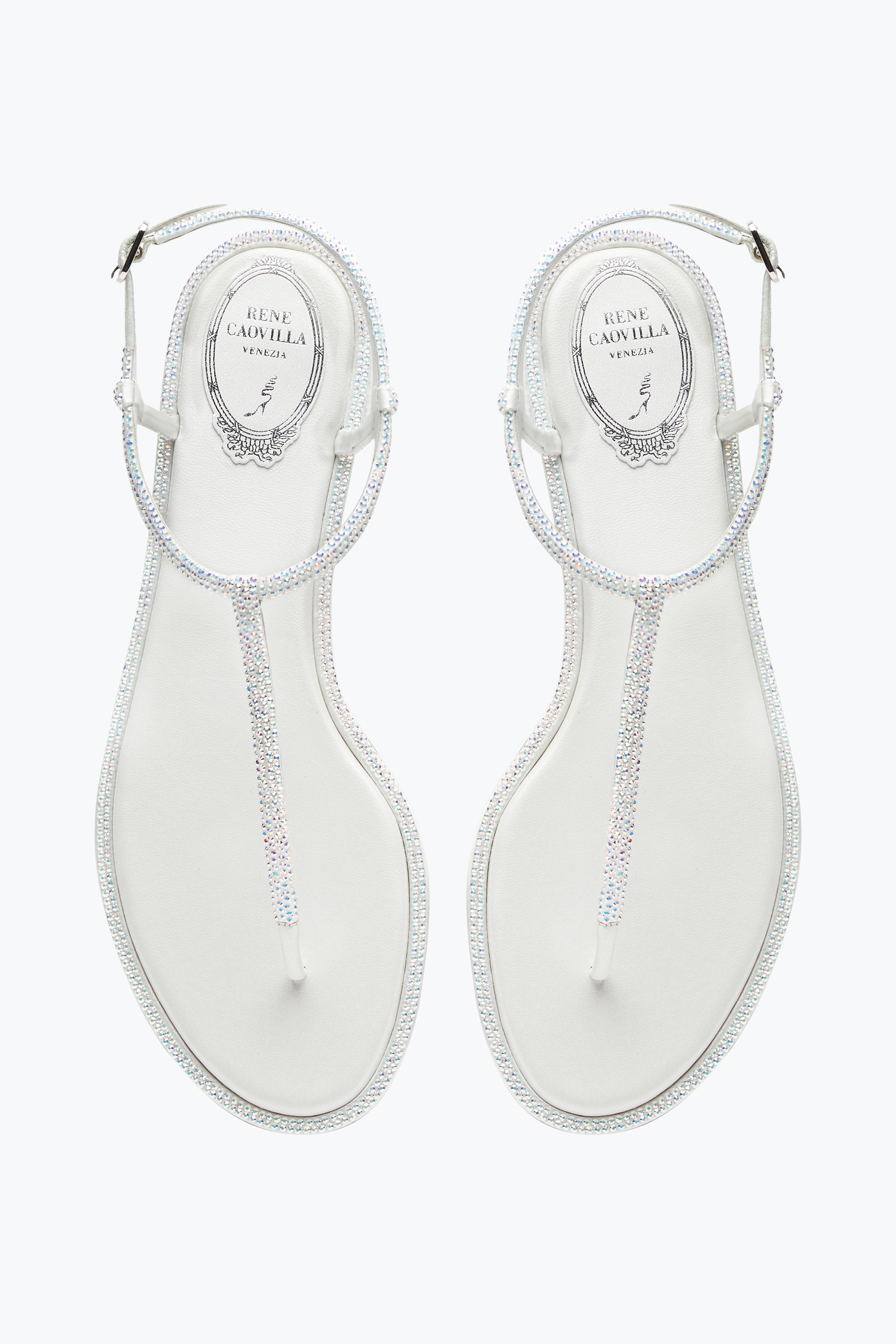 René Caovilla Diana White Sandal With Crystals 10 In Silver