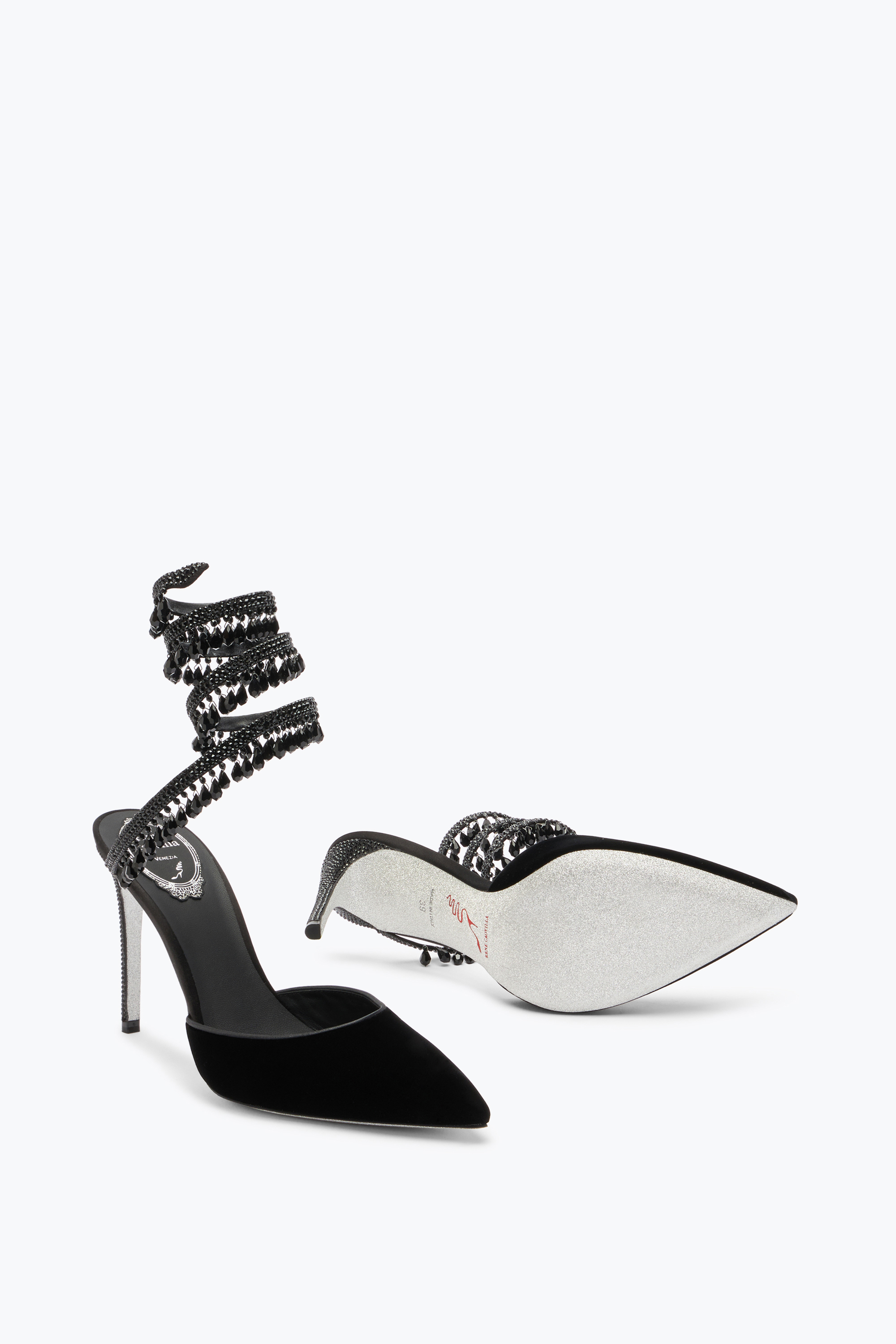 René Caovilla Black Pumps In Velvet Chandelier