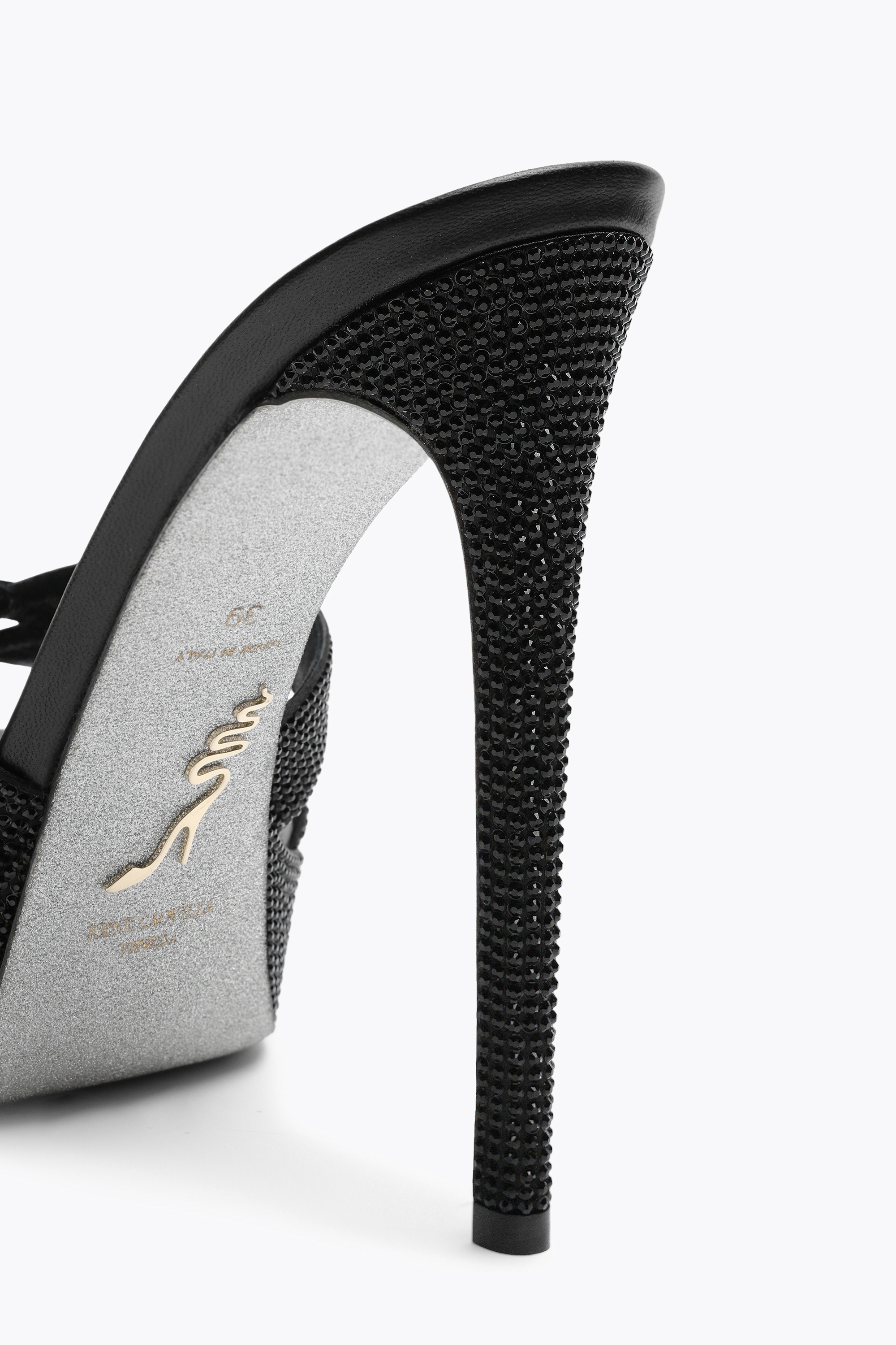Shop René Caovilla Dania Black Platform Slider Sandal 130