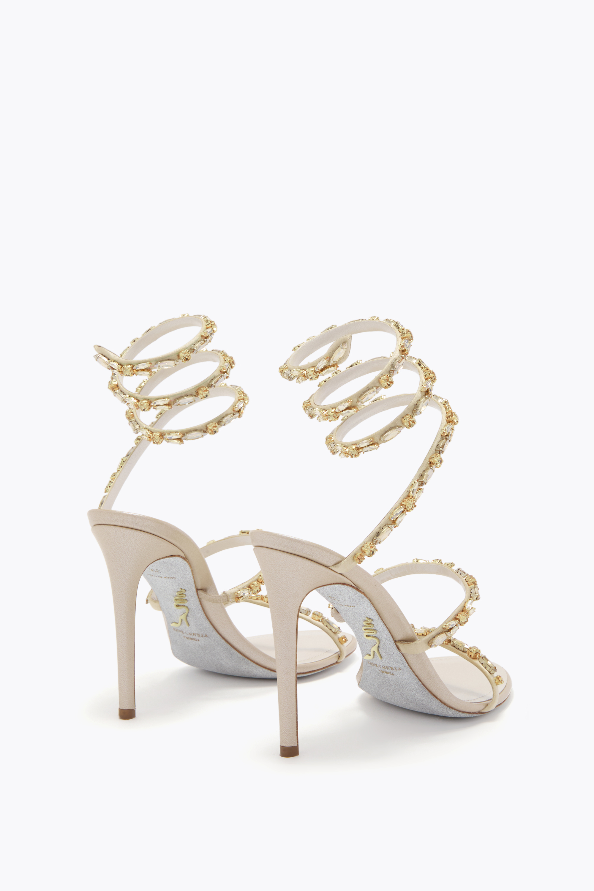 René Caovilla Golden Ivory Sandal 105 In White