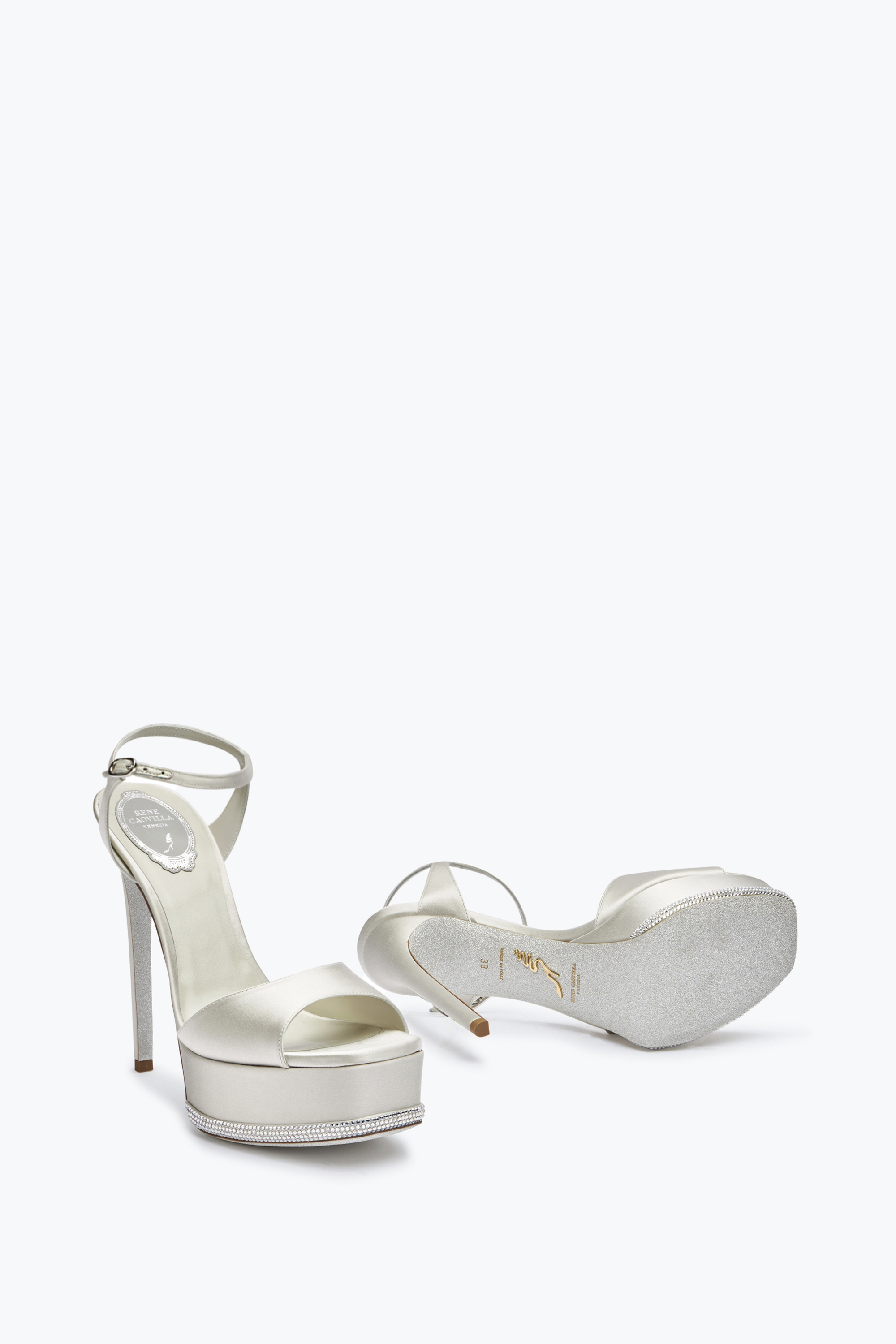 René Caovilla Anastasia Crystal Gray Platform Sandal 130