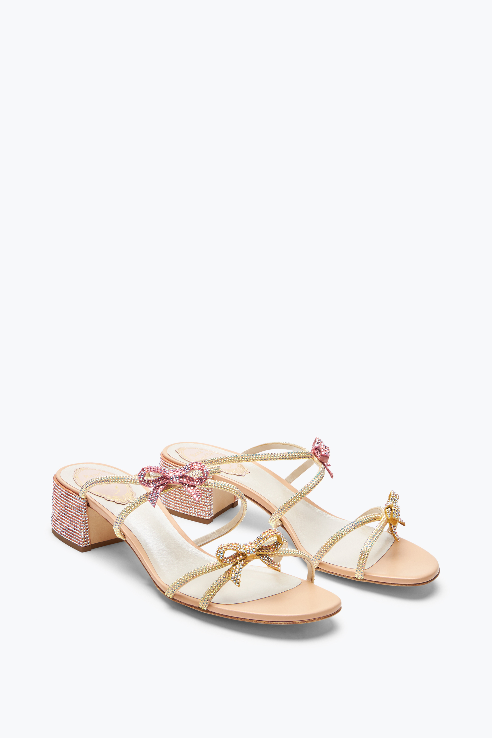 René Caovilla Caterina Peach Slider Sandal With Crystals 40