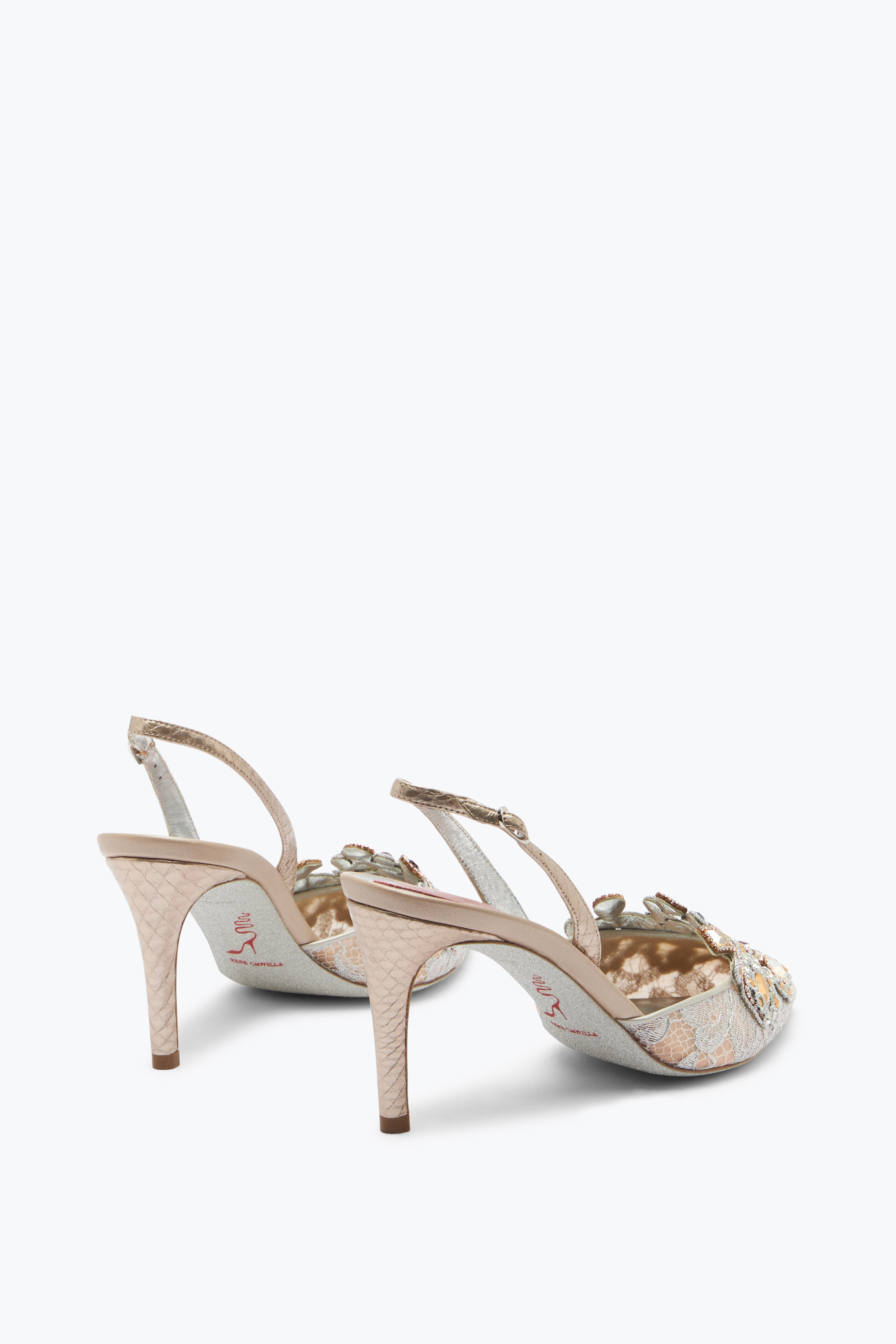 René Caovilla Jewel Slingbacks In Lace Veneziana