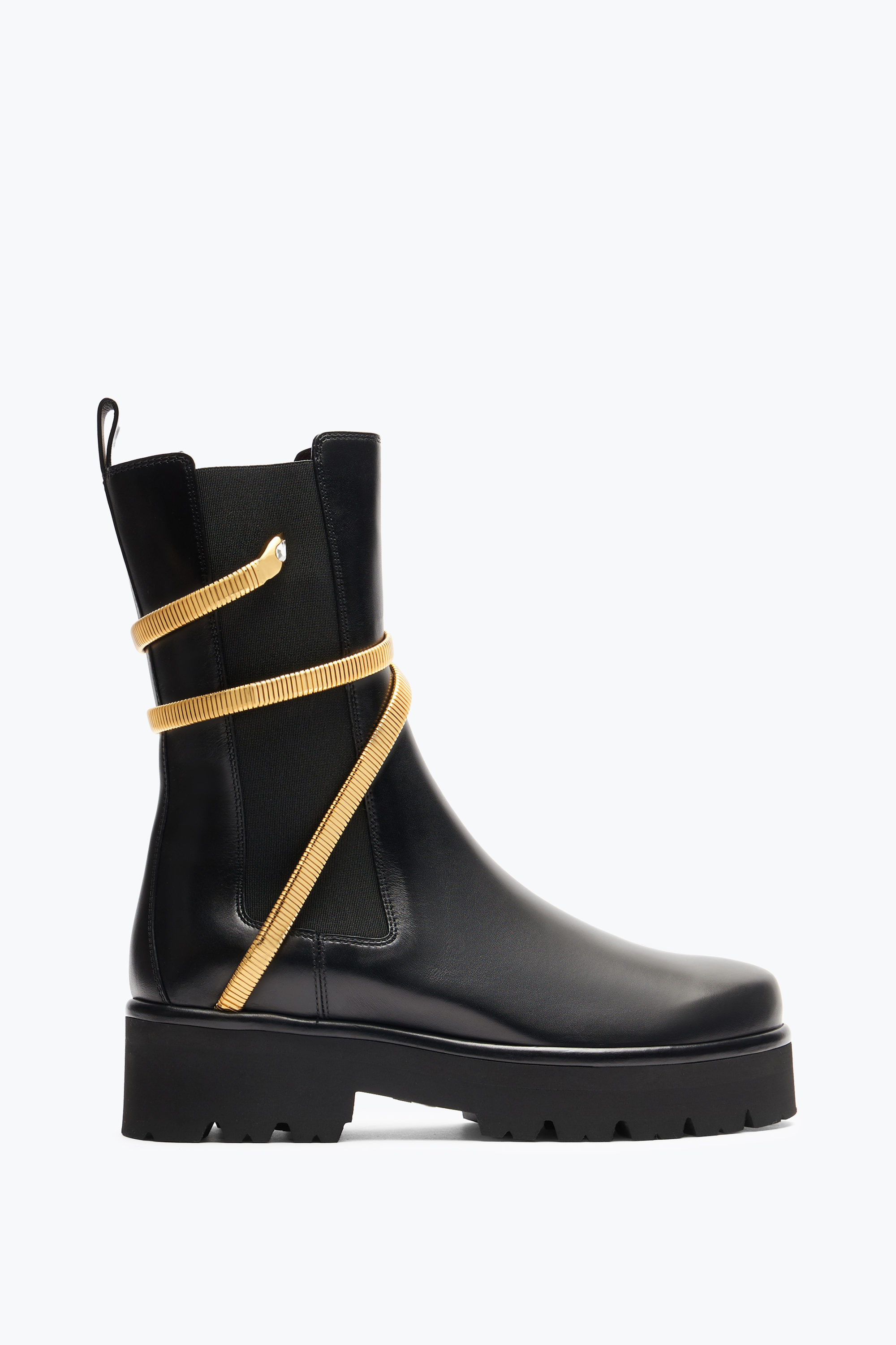 René Caovilla Juniper Black And Gold Biker Boot 45