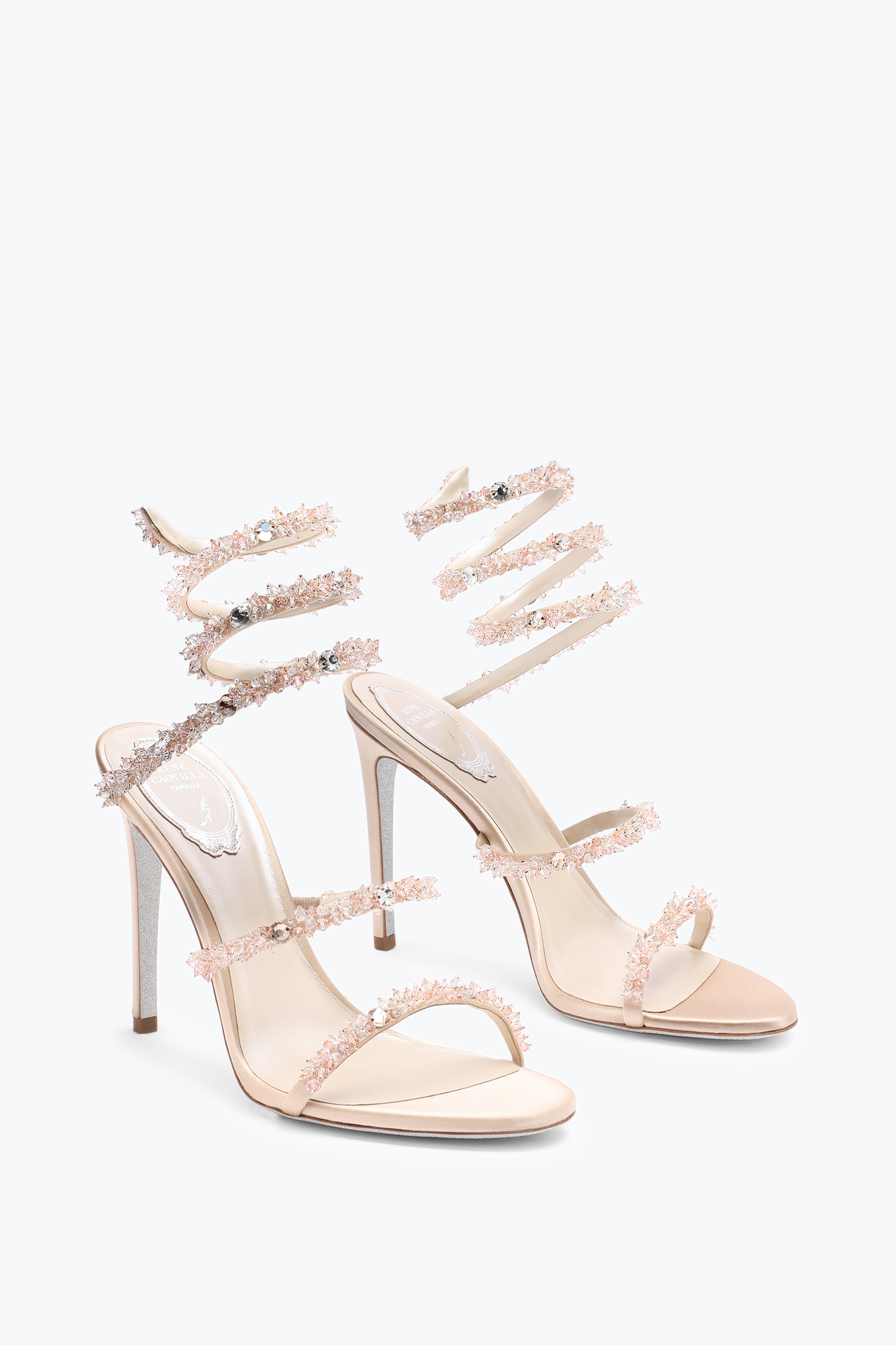 René Caovilla Cinderella Nude Sandal With Serpent 105
