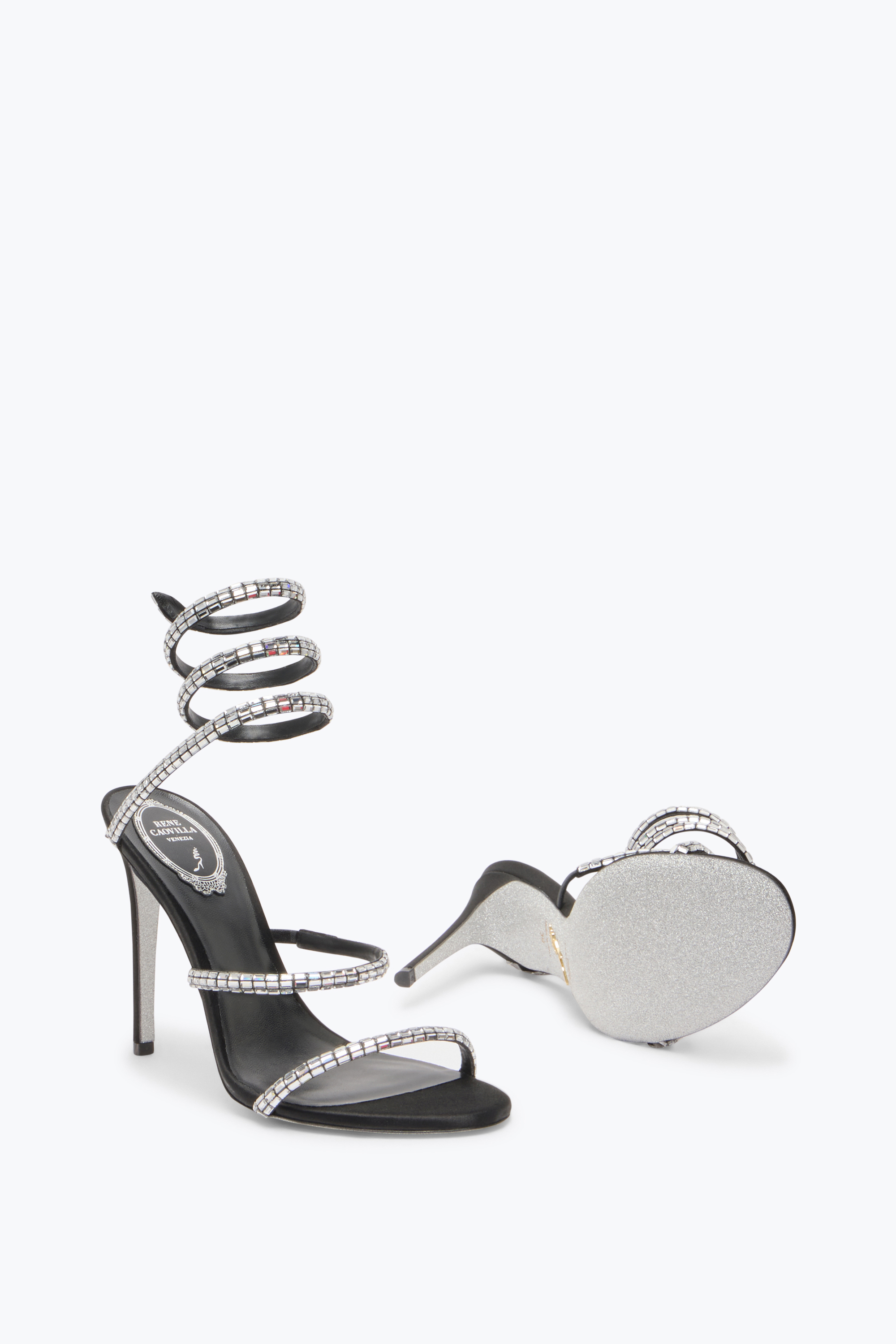 René Caovilla Cleo Black Sandal With Crystal Baguette 105