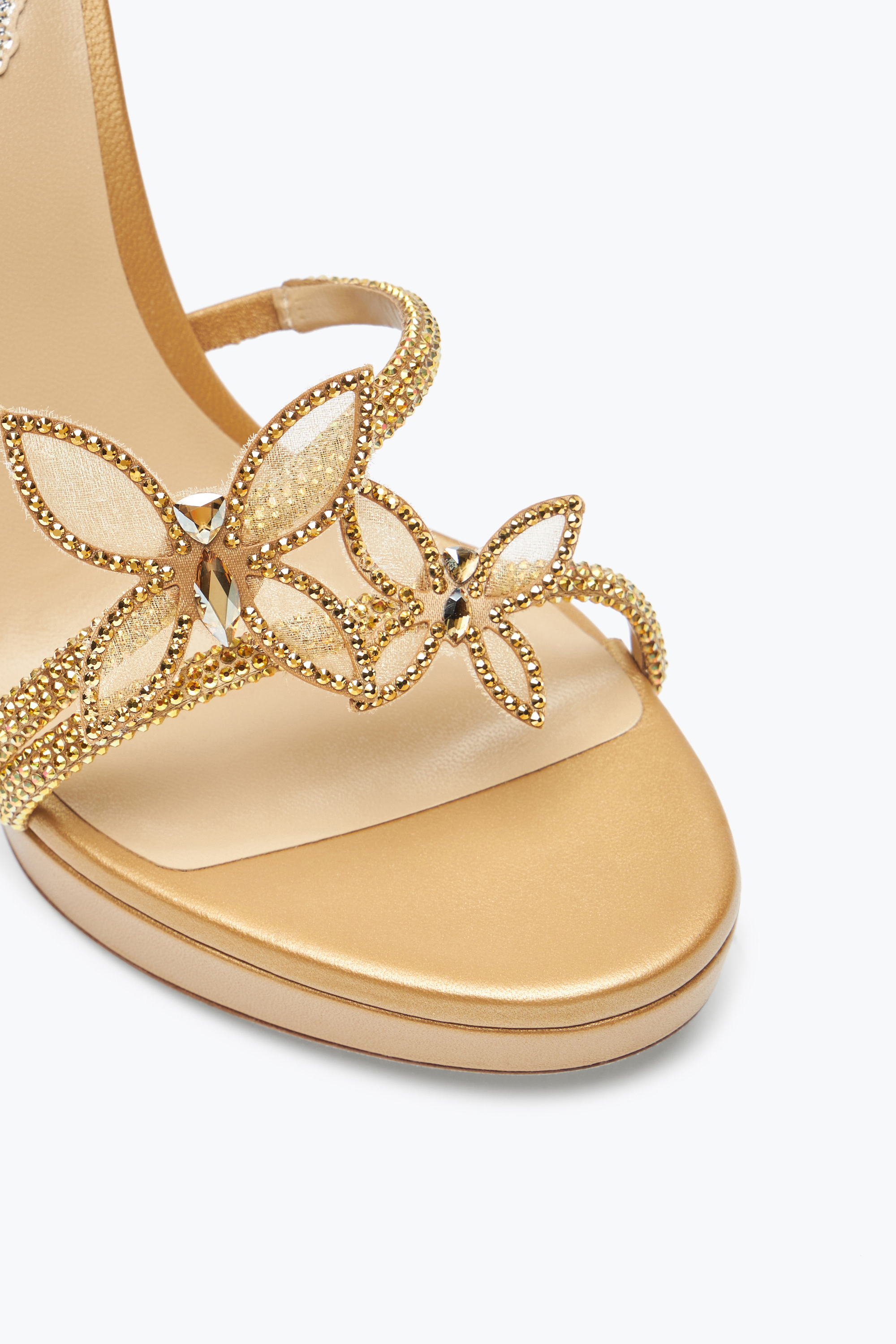 René Caovilla Margot Gold Platform Sandal With Butterflies 120