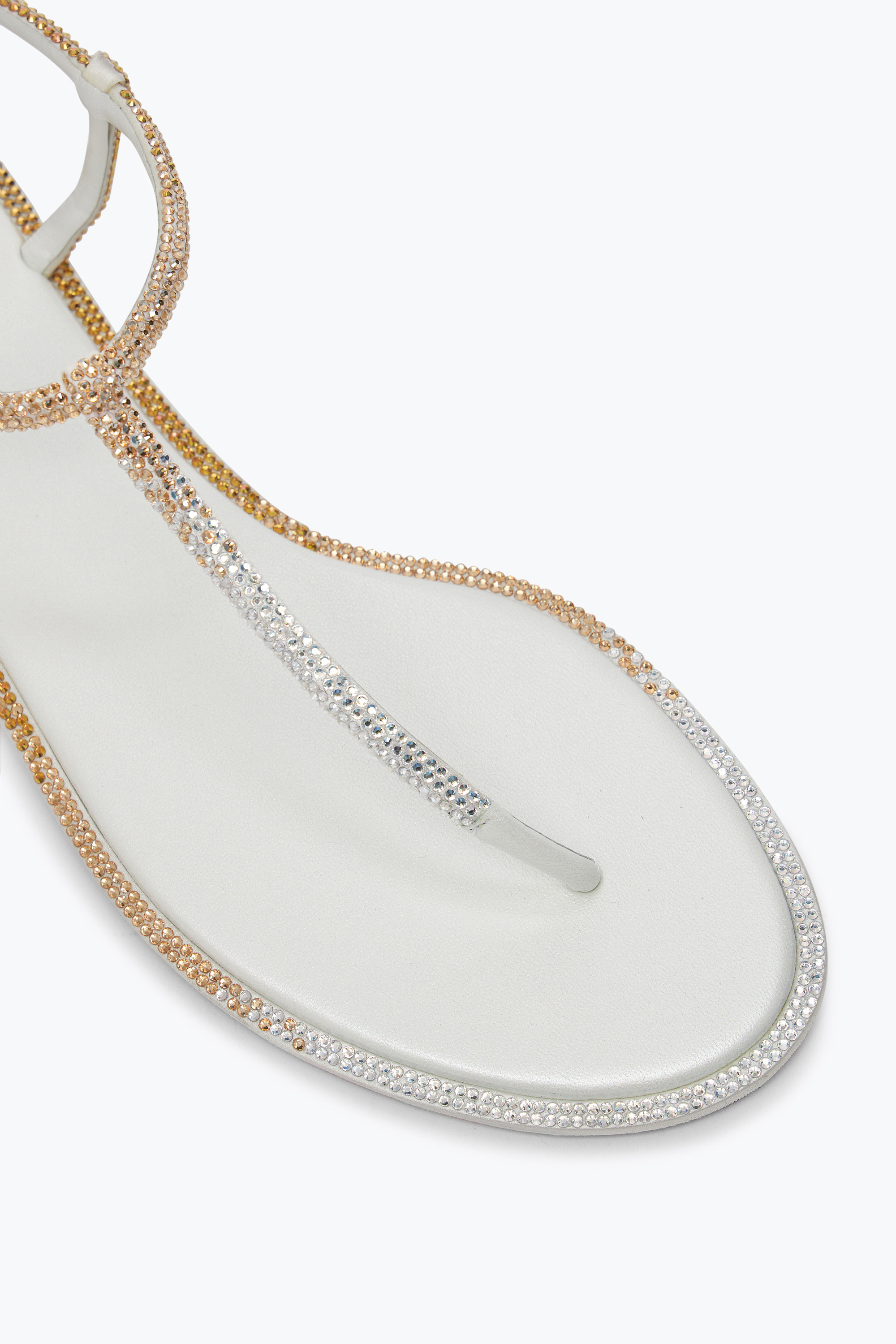 René Caovilla Diana Ivory Sandal With Gold And Silver Crystals 10 In White