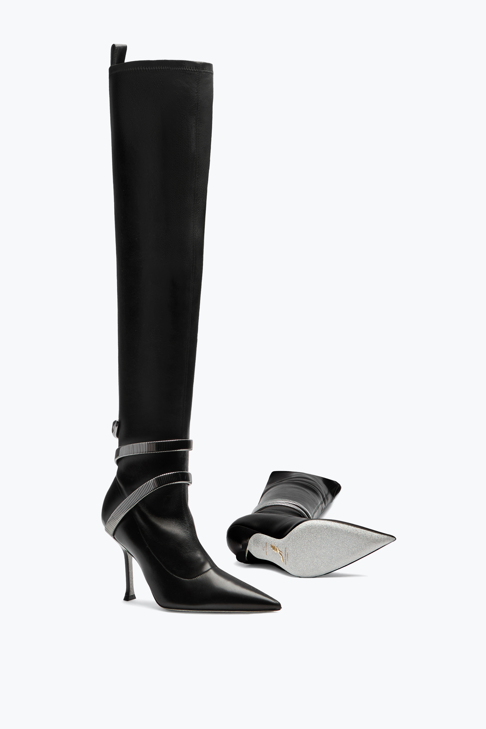 René Caovilla Juniper Black Cuissard Boot 105 In Animal Print